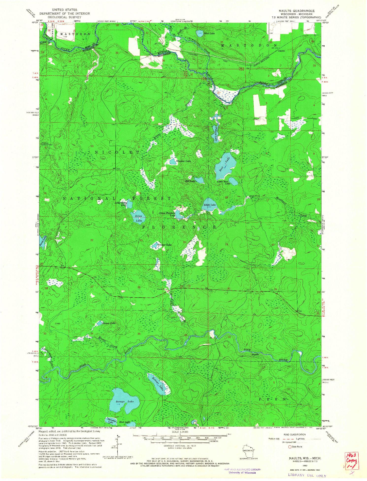 USGS 1:24000-SCALE QUADRANGLE FOR NAULTS, WI 1962