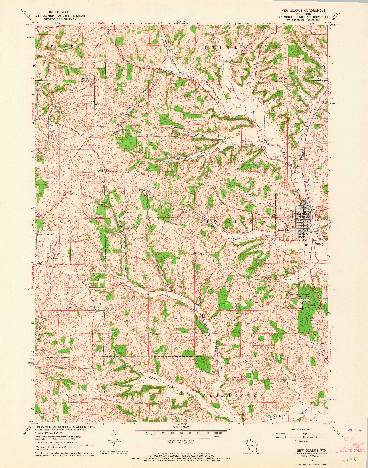 USGS 1:24000-SCALE QUADRANGLE FOR NEW GLARUS, WI 1962