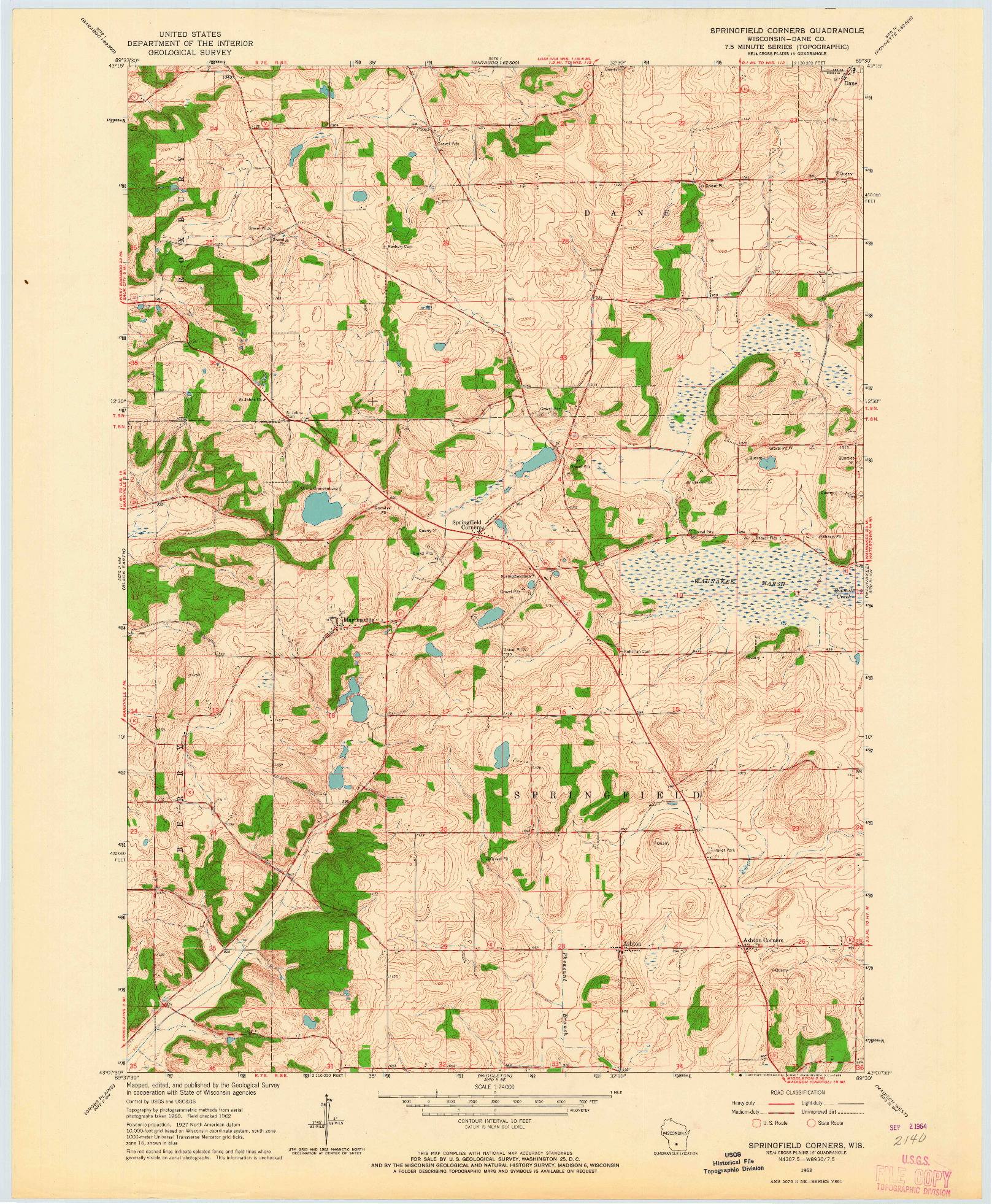 USGS 1:24000-SCALE QUADRANGLE FOR SPRINGFIELD CORNERS, WI 1962