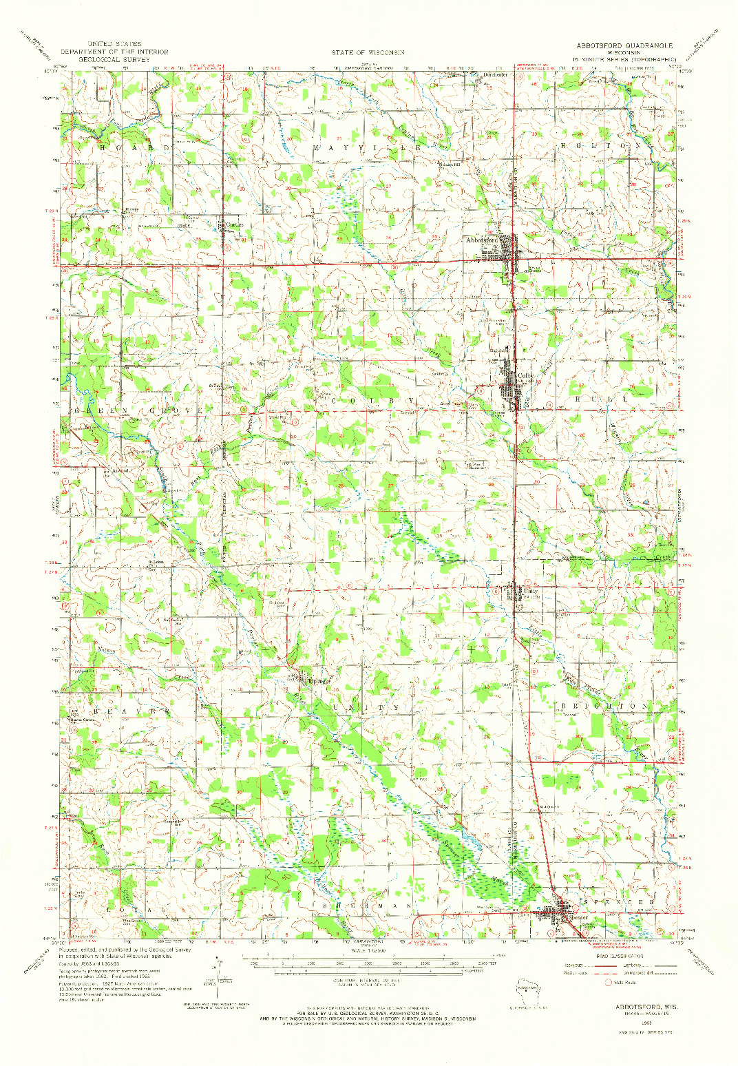 USGS 1:62500-SCALE QUADRANGLE FOR ABBOTSFORD, WI 1963