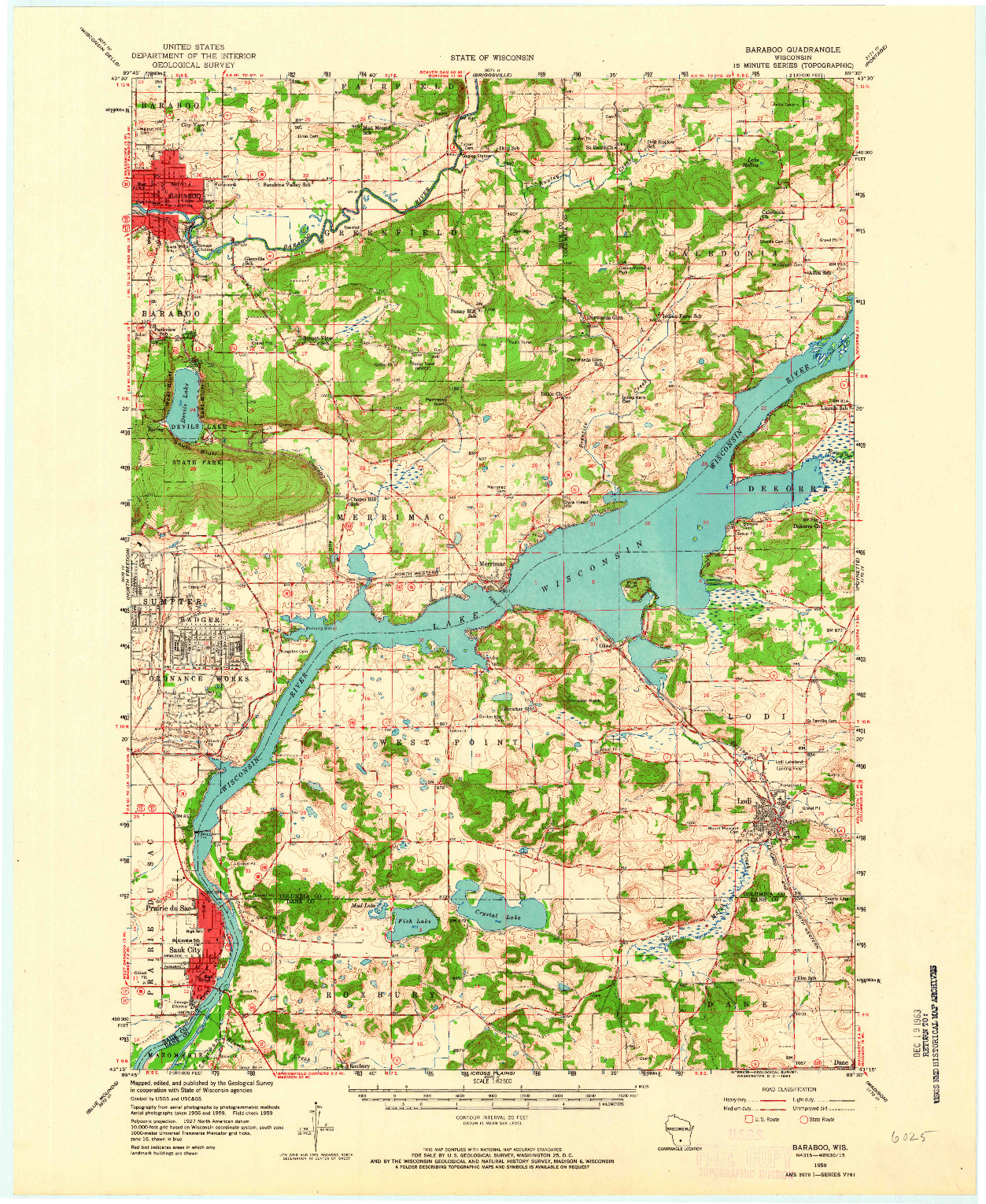 USGS 1:62500-SCALE QUADRANGLE FOR BARABOO, WI 1959