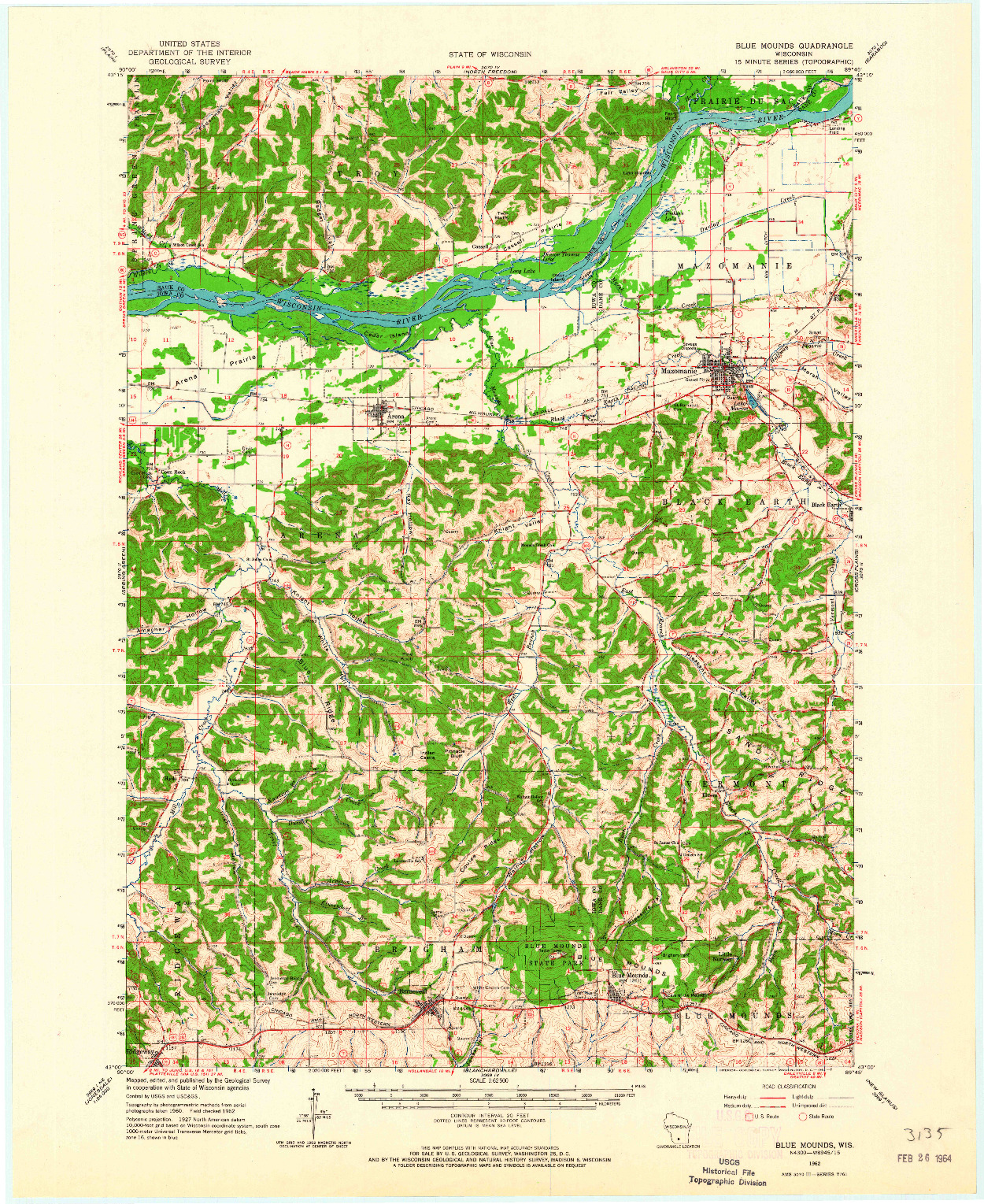 USGS 1:62500-SCALE QUADRANGLE FOR BLUE MOUNDS, WI 1962