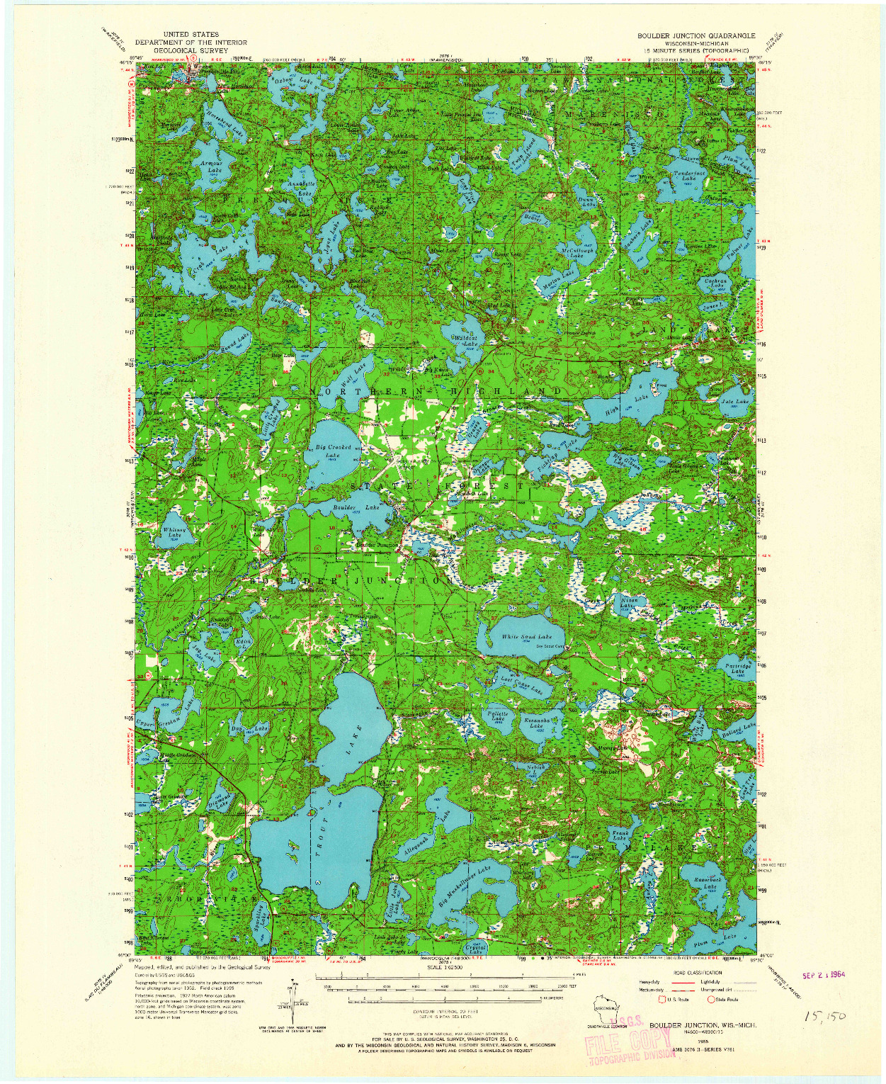 USGS 1:62500-SCALE QUADRANGLE FOR BOULDER JUNCTION, WI 1955