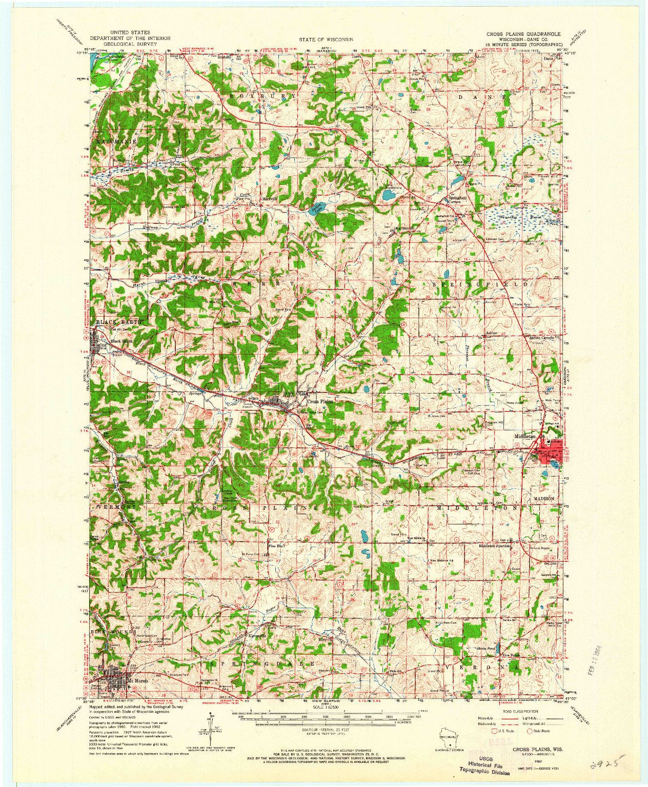 USGS 1:62500-SCALE QUADRANGLE FOR CROSS PLAINS, WI 1962