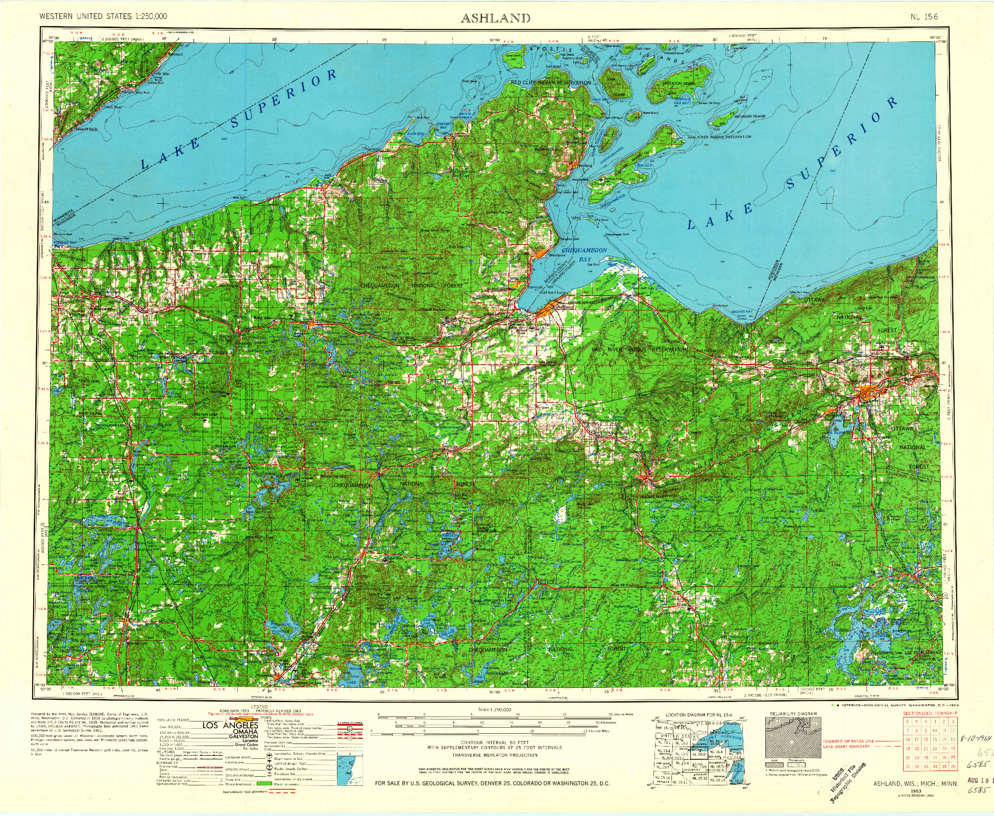 USGS 1:250000-SCALE QUADRANGLE FOR ASHLAND, WI 1953