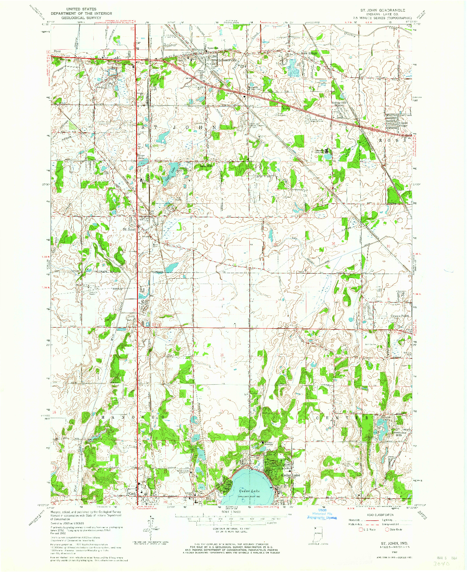 USGS 1:24000-SCALE QUADRANGLE FOR ST. JOHN, IN 1962