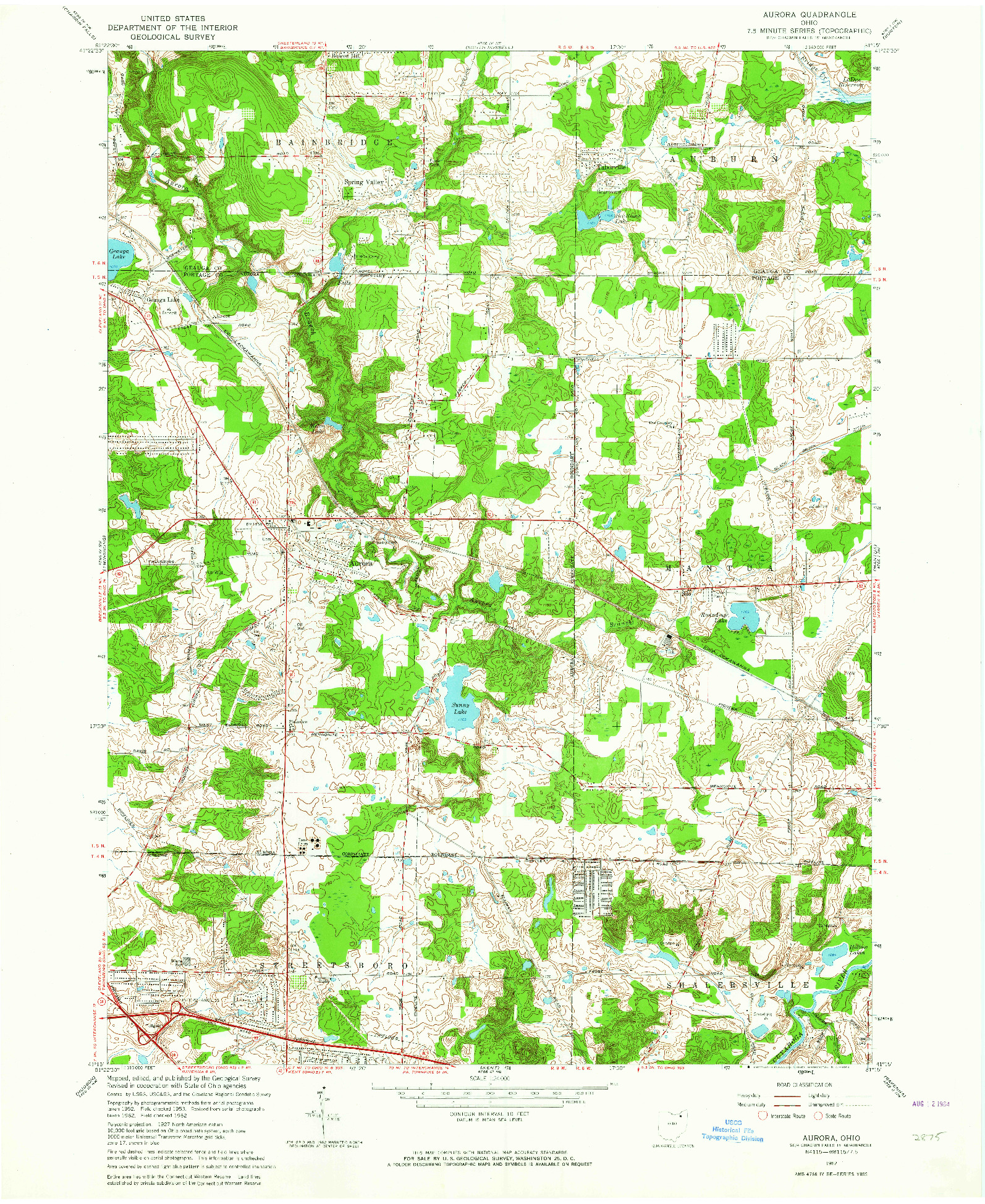 USGS 1:24000-SCALE QUADRANGLE FOR AURORA, OH 1962
