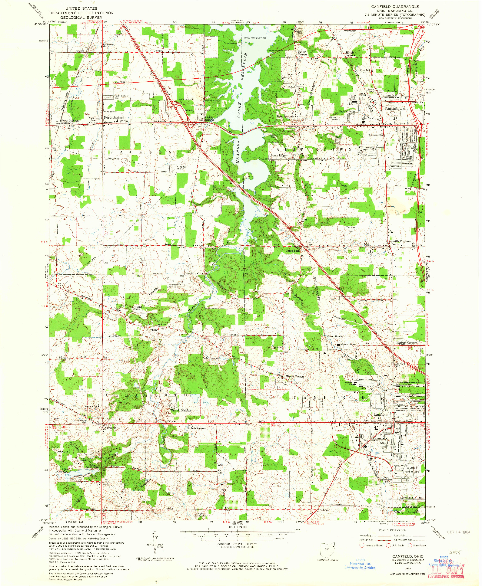 USGS 1:24000-SCALE QUADRANGLE FOR CANFIELD, OH 1963