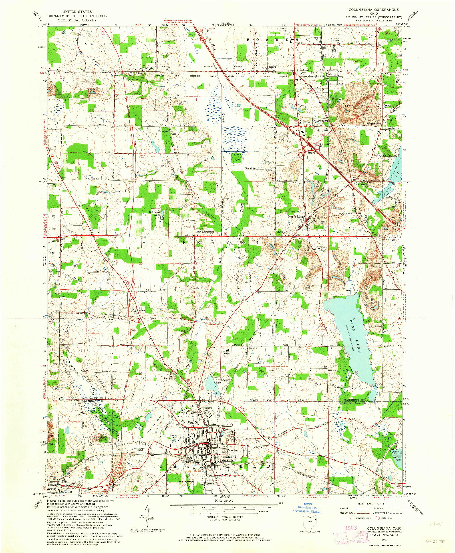 USGS 1:24000-SCALE QUADRANGLE FOR COLUMBIANA, OH 1962