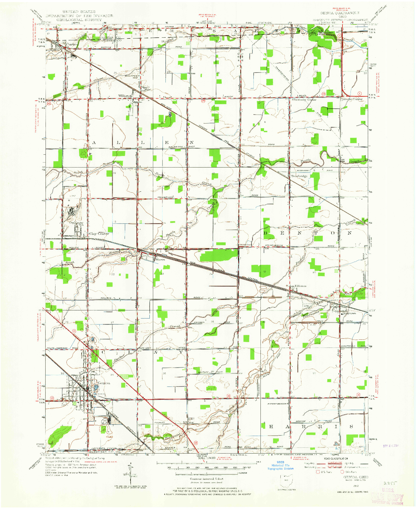 USGS 1:24000-SCALE QUADRANGLE FOR GENOA, OH 1952