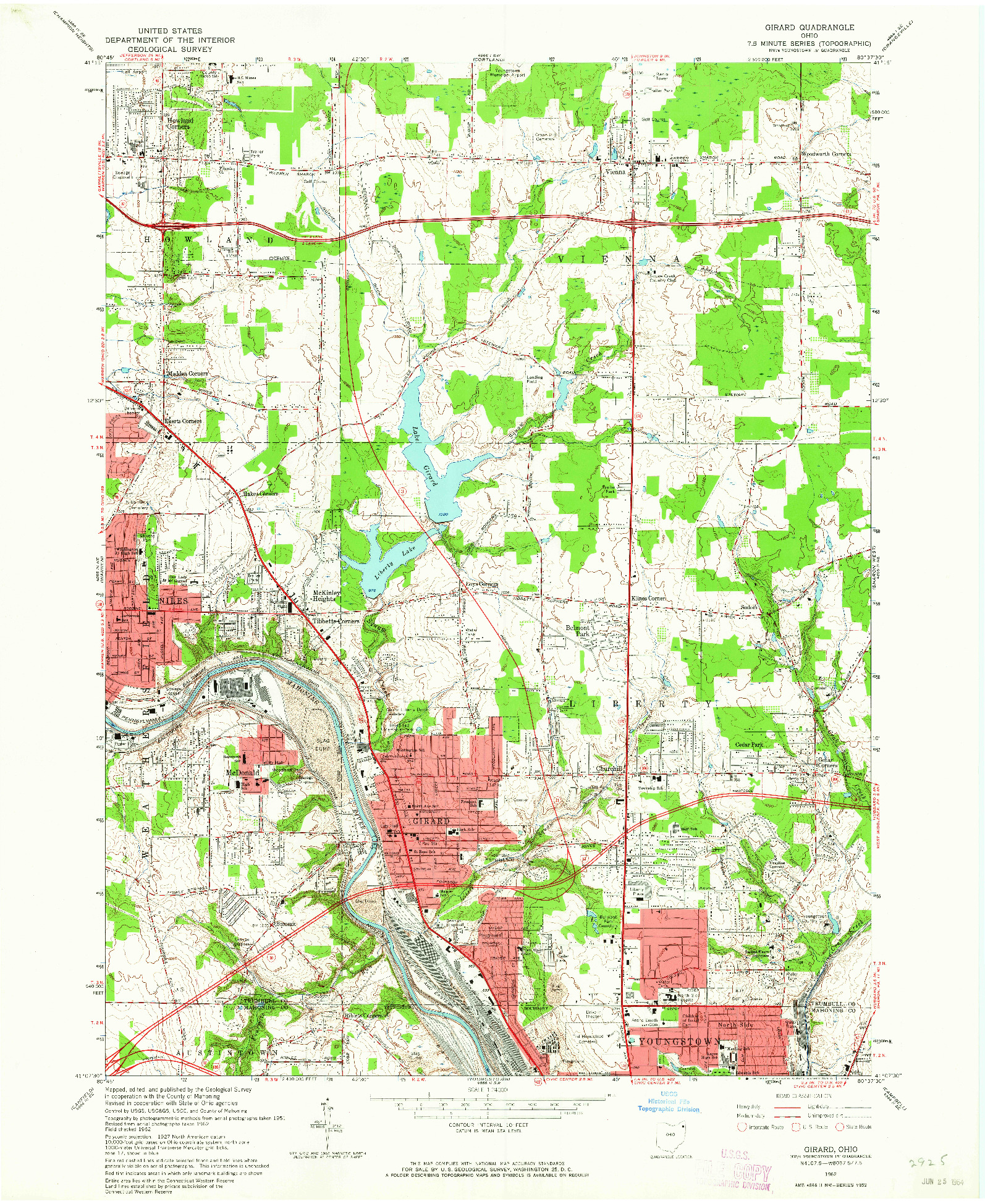 USGS 1:24000-SCALE QUADRANGLE FOR GIRARD, OH 1962