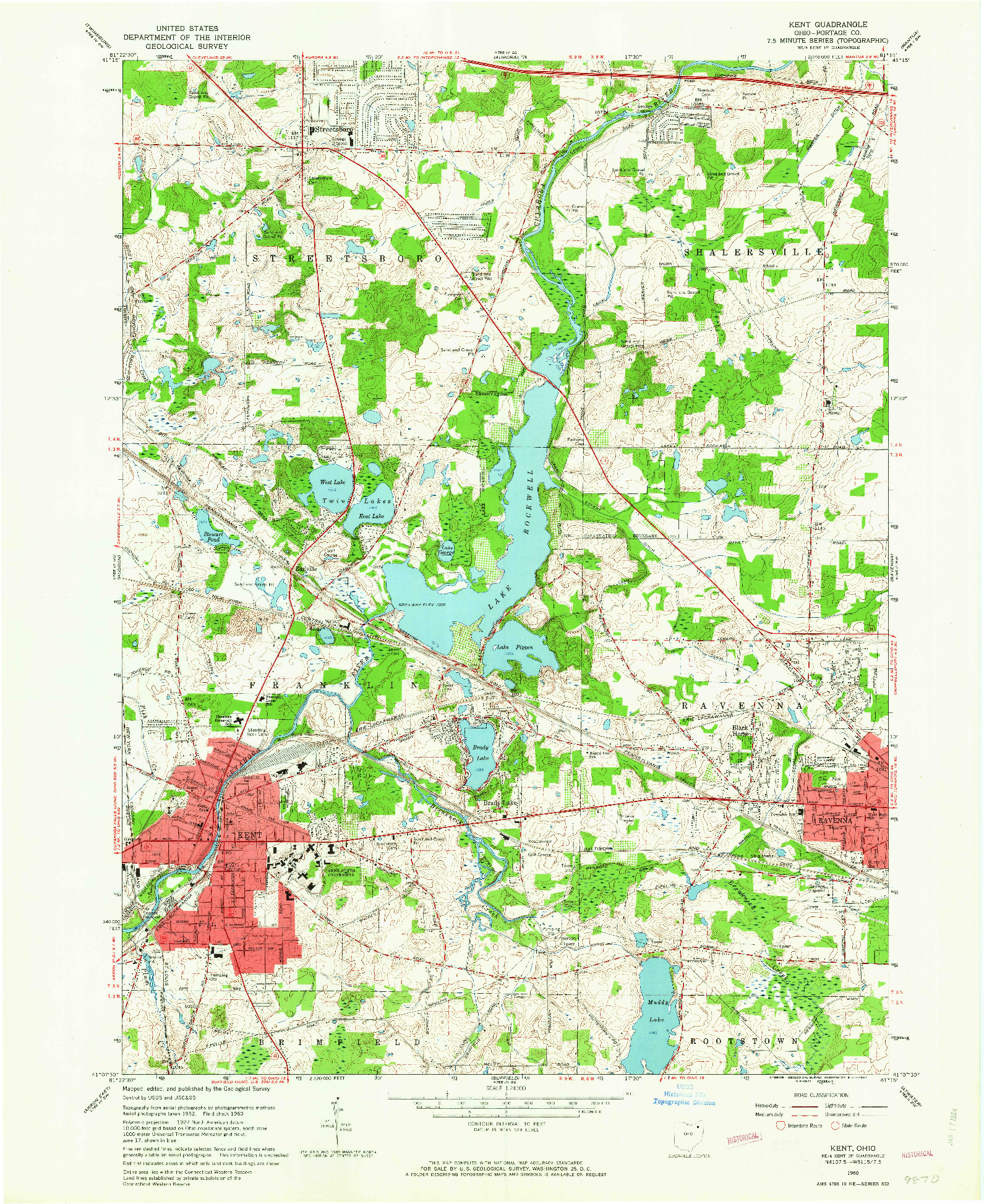 USGS 1:24000-SCALE QUADRANGLE FOR KENT, OH 1960