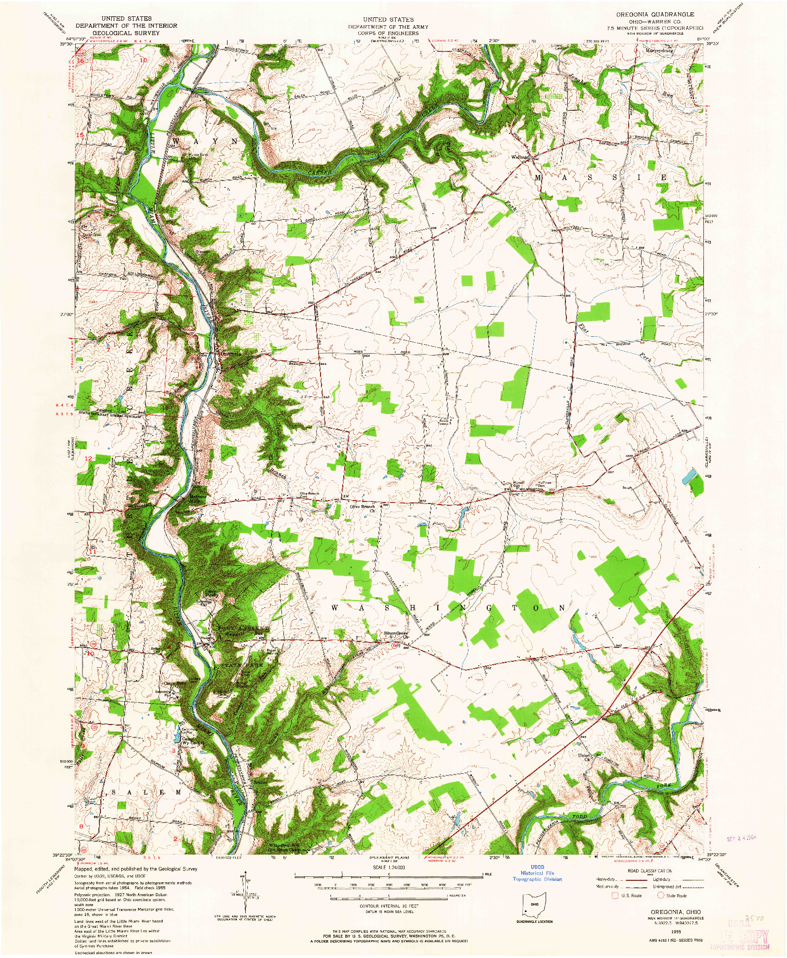 USGS 1:24000-SCALE QUADRANGLE FOR OREGONIA, OH 1955