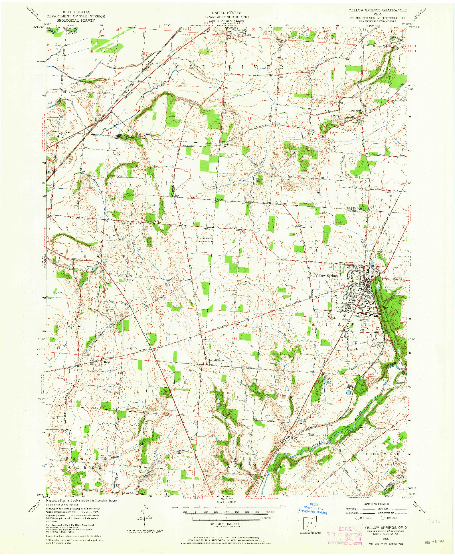 USGS 1:24000-SCALE QUADRANGLE FOR YELLOW SPRINGS, OH 1955