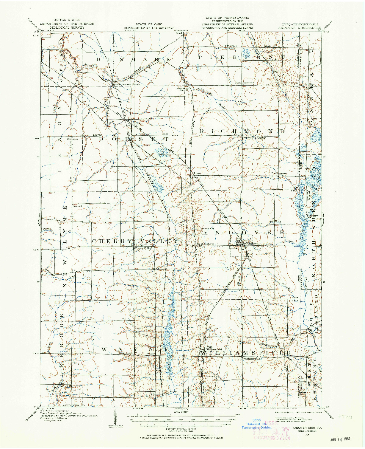 USGS 1:62500-SCALE QUADRANGLE FOR ANDOVER, OH 1905