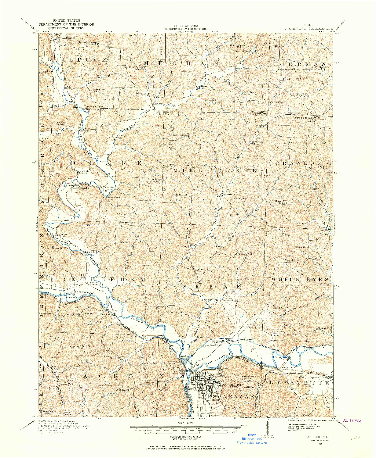 USGS 1:62500-SCALE QUADRANGLE FOR COSHOCTON, OH 1913