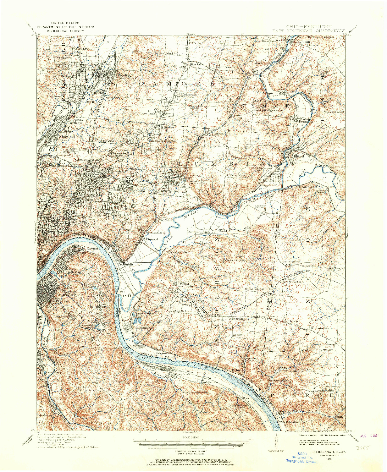 USGS 1:62500-SCALE QUADRANGLE FOR EAST CINCINNATI, OH 1898