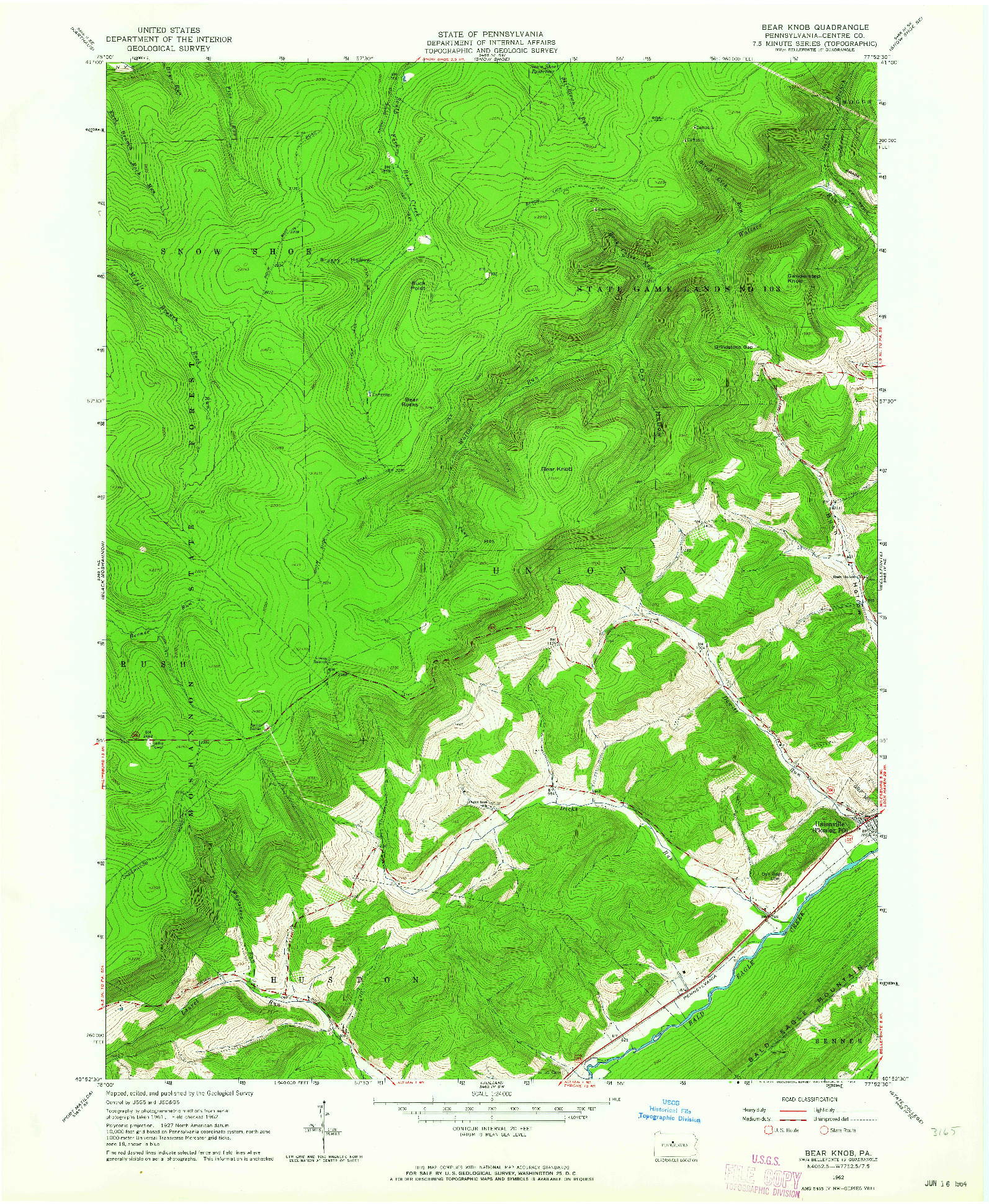 USGS 1:24000-SCALE QUADRANGLE FOR BEAR KNOB, PA 1962