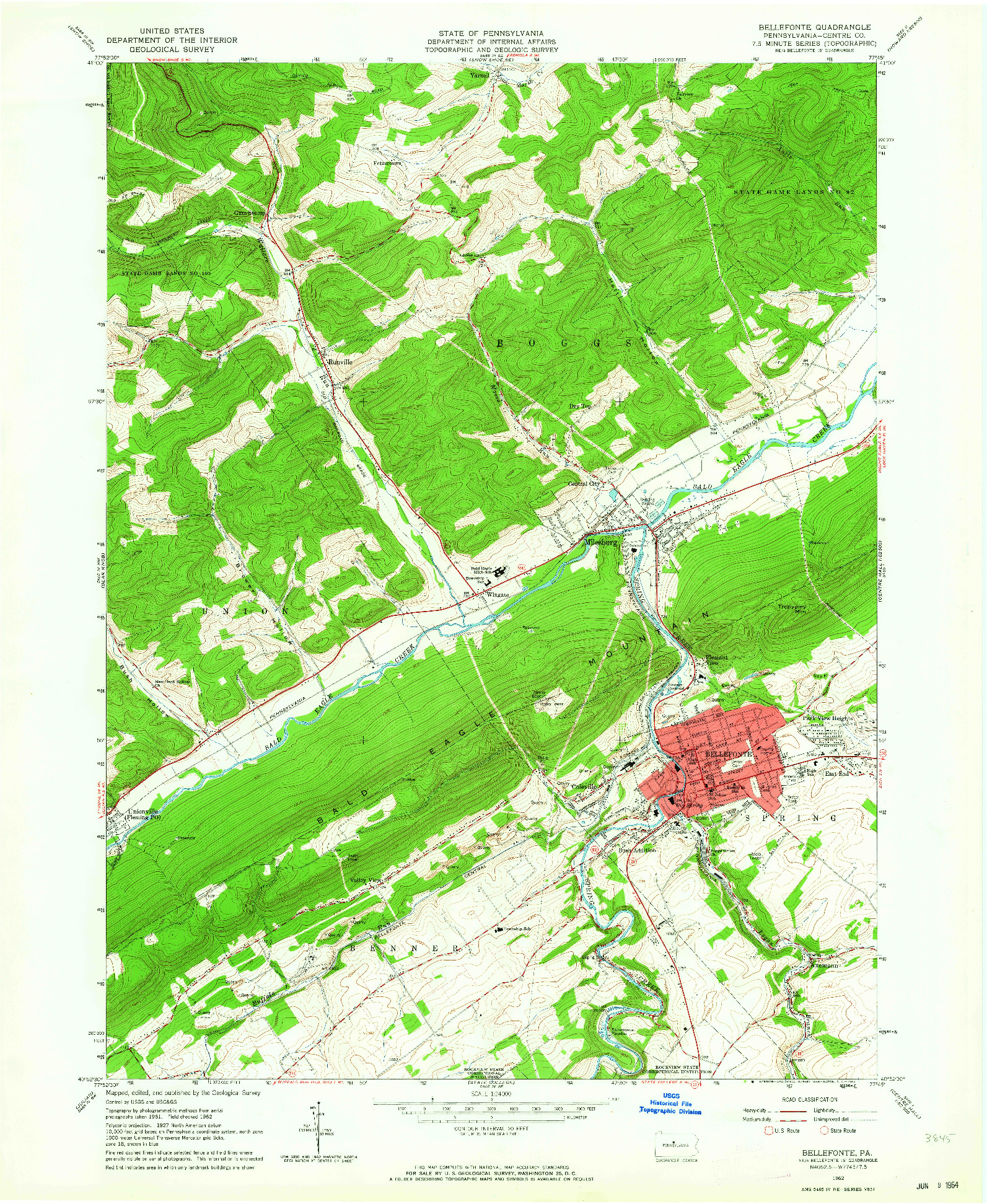 USGS 1:24000-SCALE QUADRANGLE FOR BELLEFONTE, PA 1962