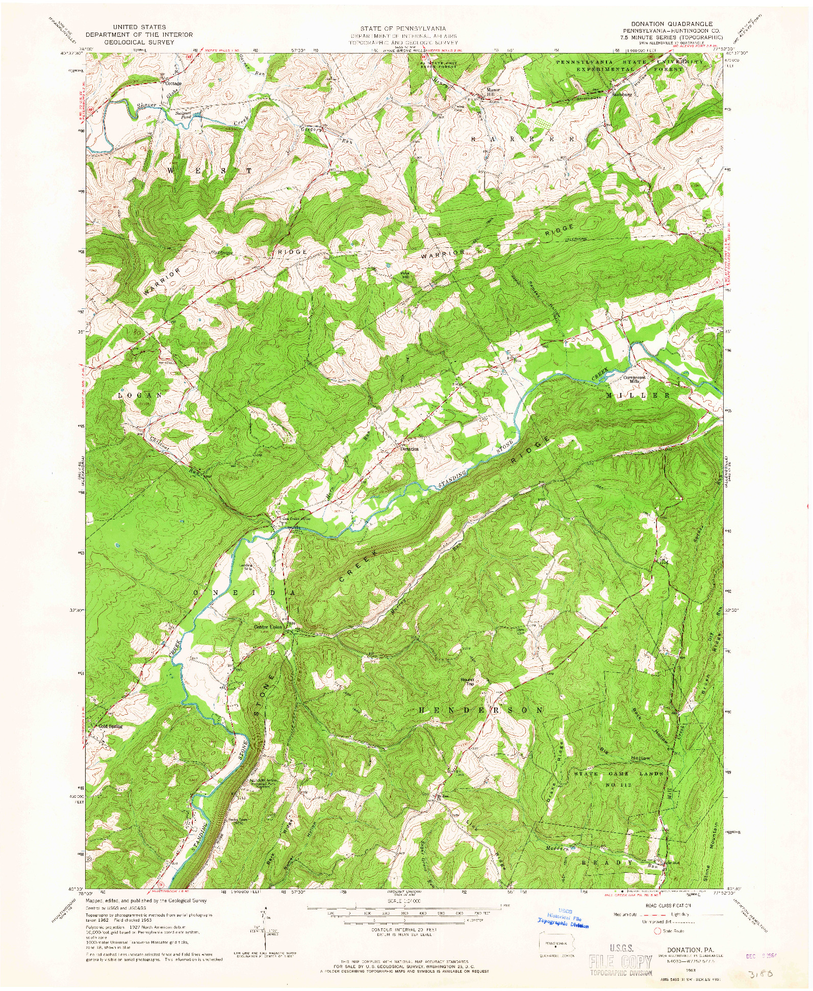 USGS 1:24000-SCALE QUADRANGLE FOR DONATION, PA 1963