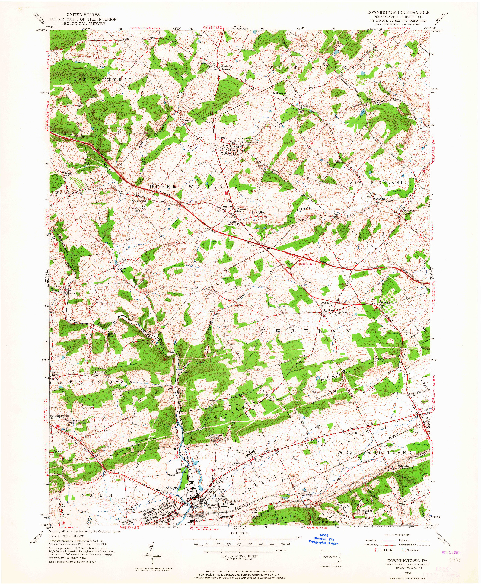 USGS 1:24000-SCALE QUADRANGLE FOR DOWNINGTOWN, PA 1956