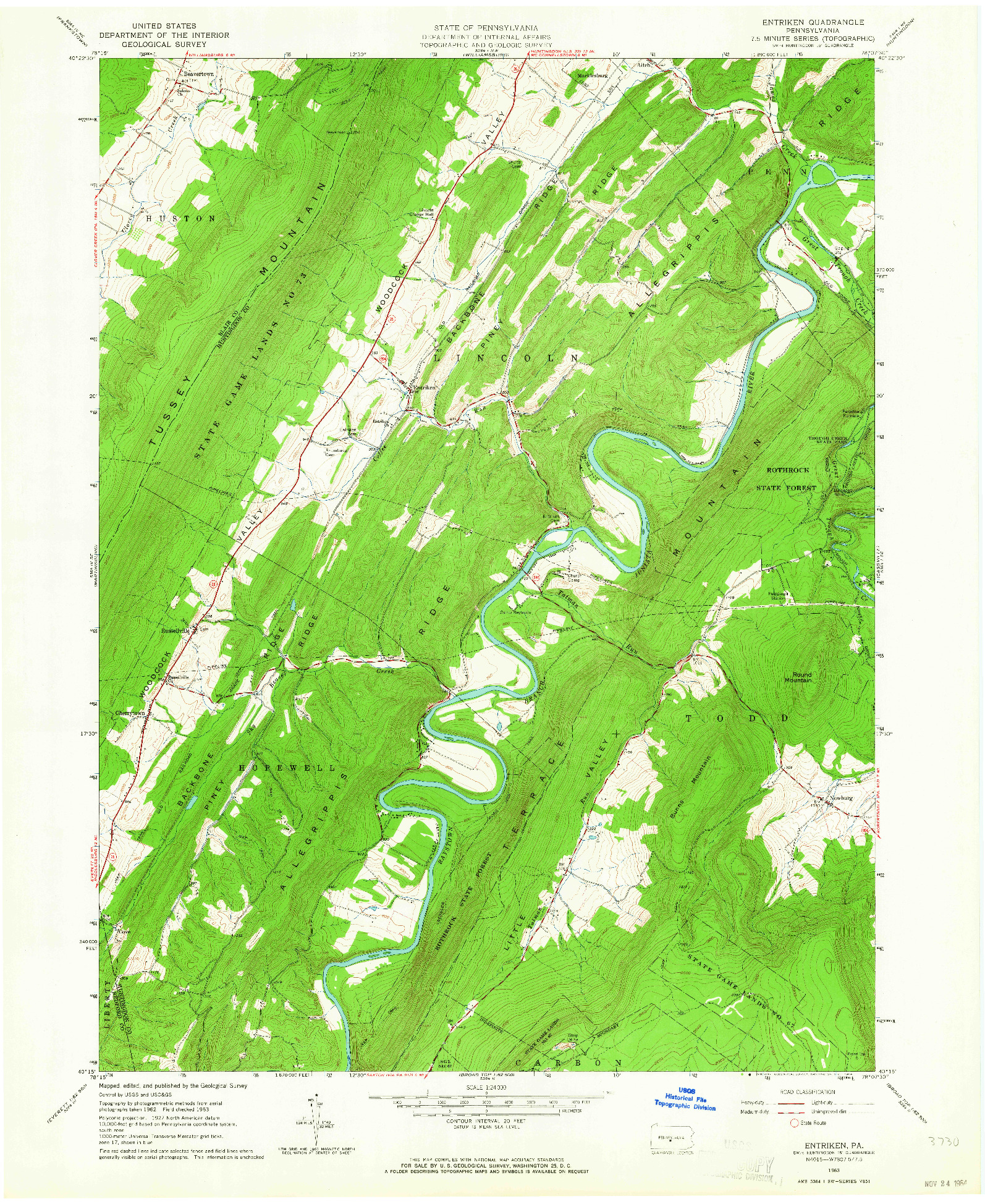 USGS 1:24000-SCALE QUADRANGLE FOR ENTRIKEN, PA 1963