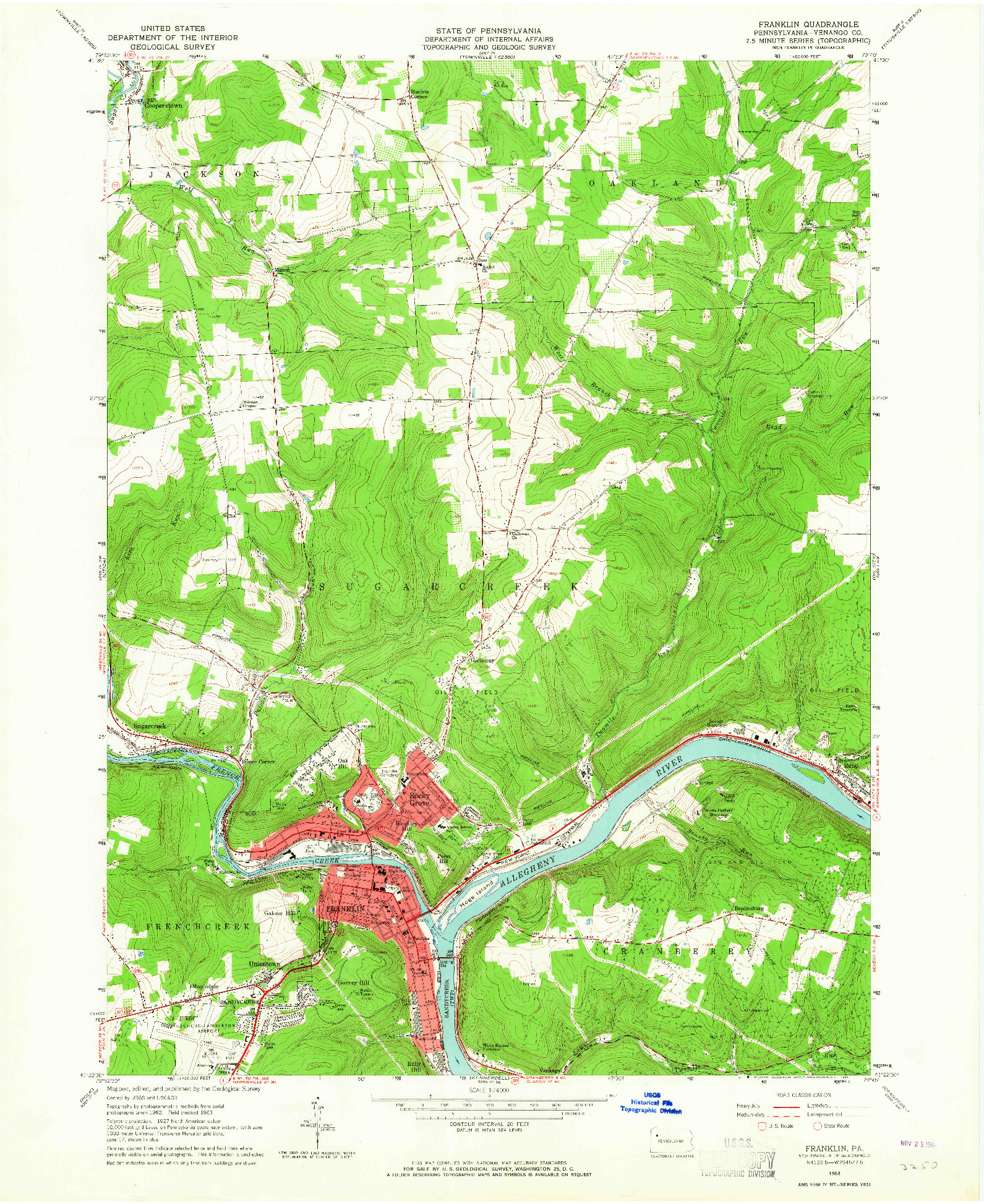 USGS 1:24000-SCALE QUADRANGLE FOR FRANKLIN, PA 1963
