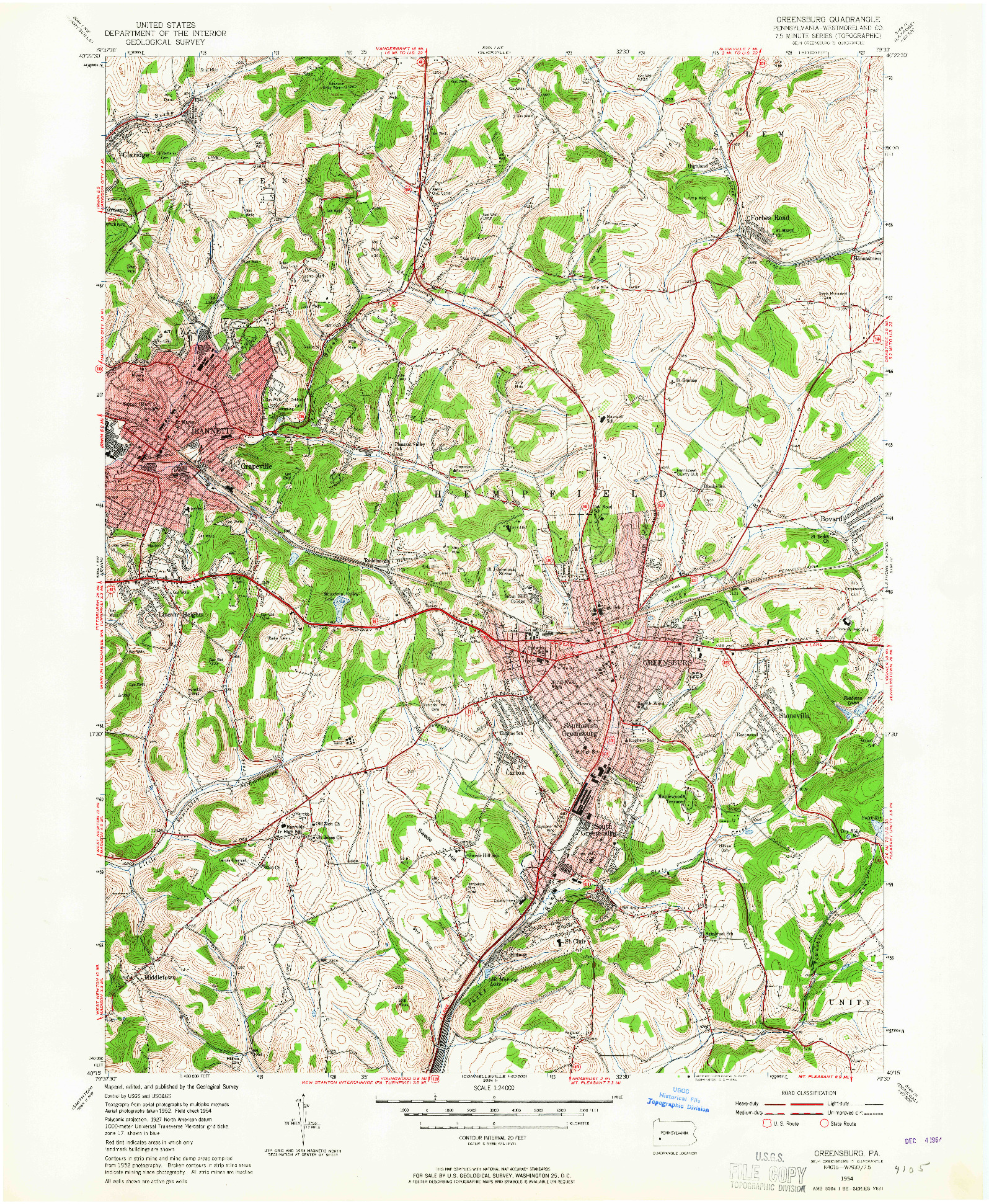 USGS 1:24000-SCALE QUADRANGLE FOR GREENSBURG, PA 1954