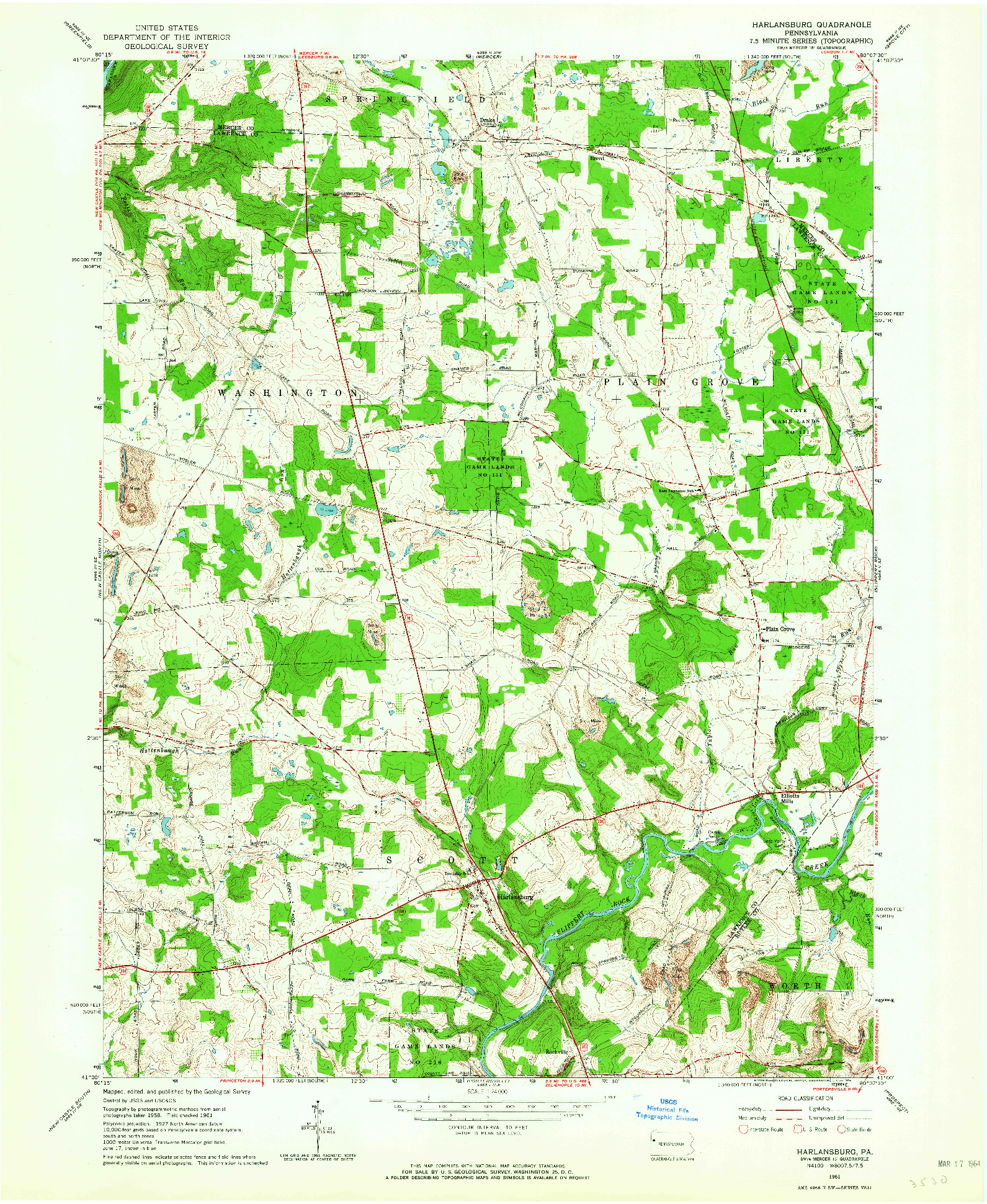 USGS 1:24000-SCALE QUADRANGLE FOR HARLANSBURG, PA 1961