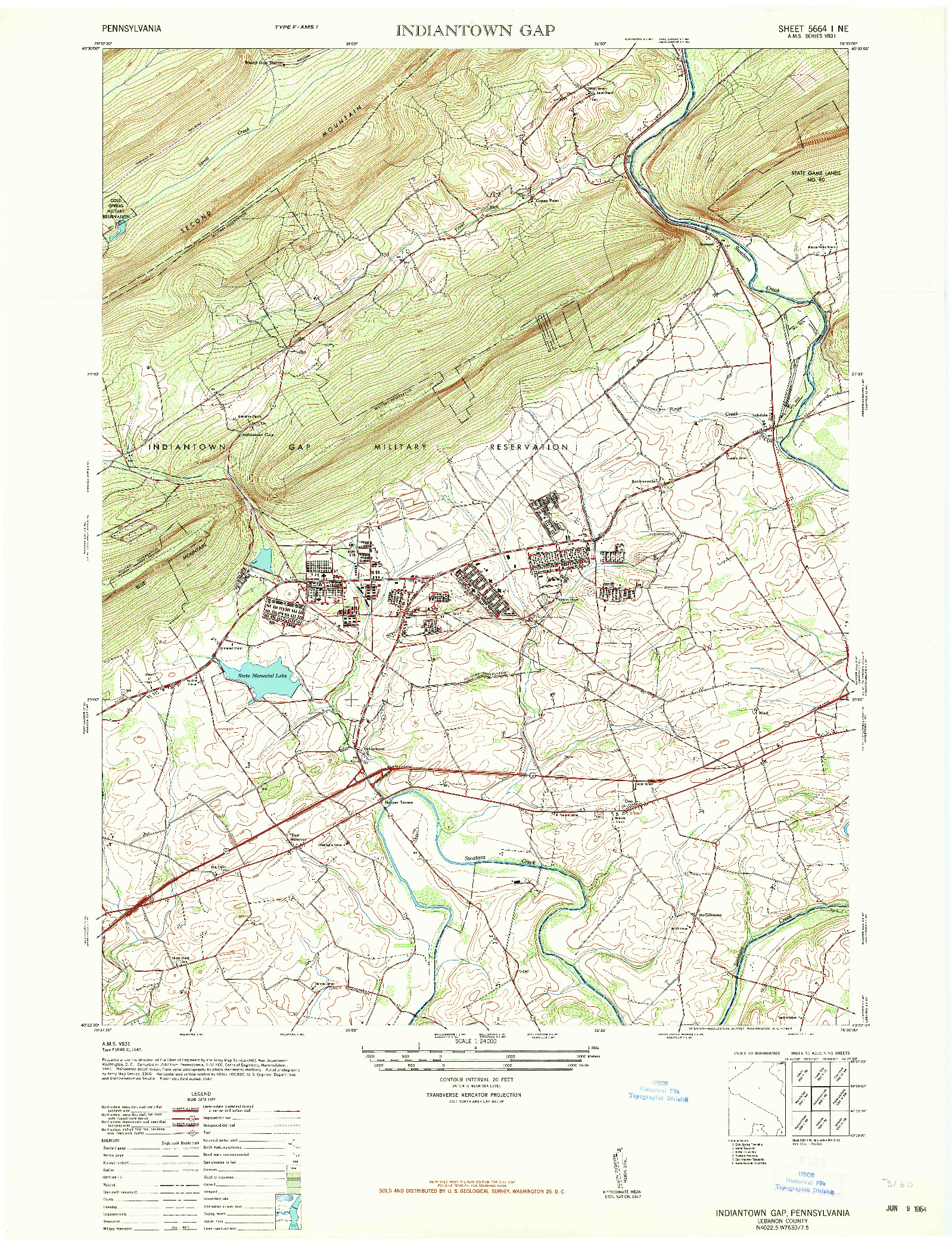 USGS 1:24000-SCALE QUADRANGLE FOR INDIANTOWN GAP, PA 1947