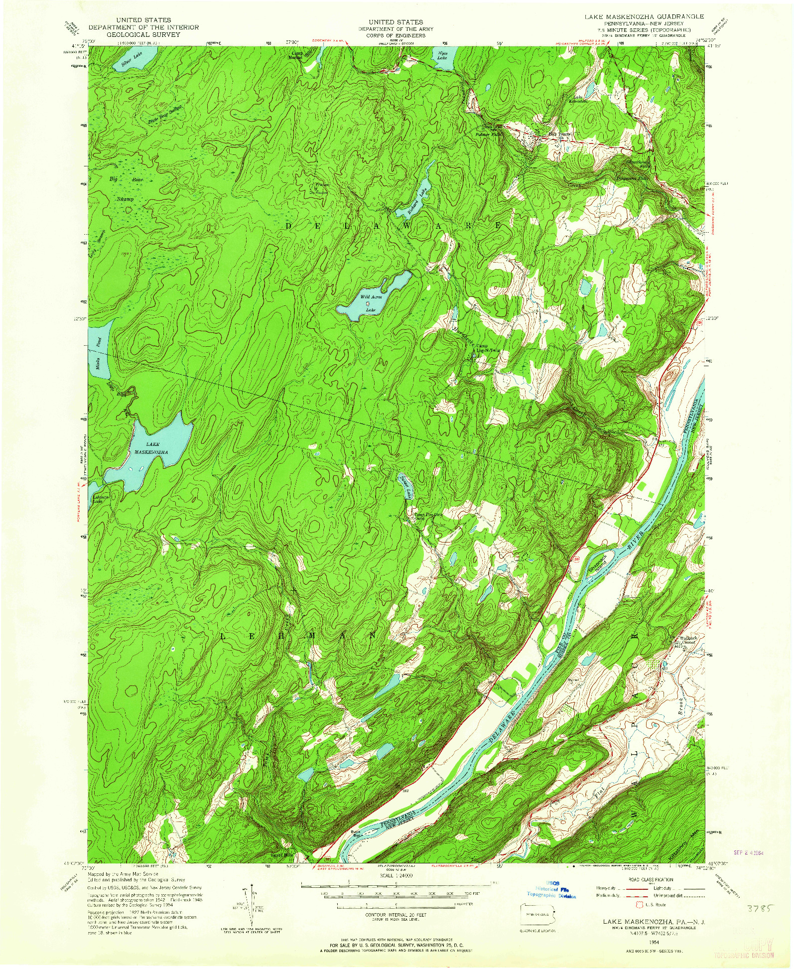 USGS 1:24000-SCALE QUADRANGLE FOR LAKE MASKENOZHA, PA 1954