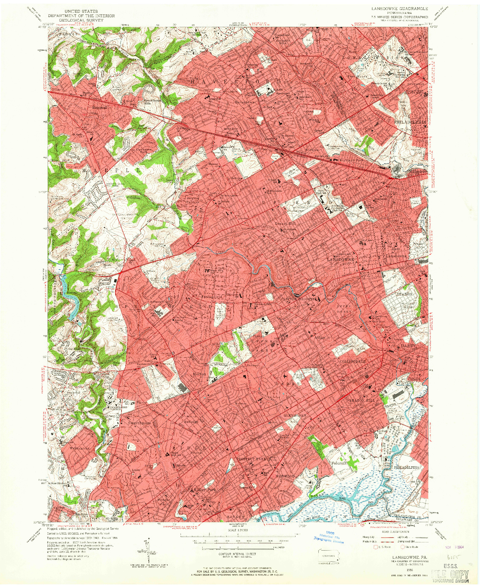 USGS 1:24000-SCALE QUADRANGLE FOR LANSDOWNE, PA 1956