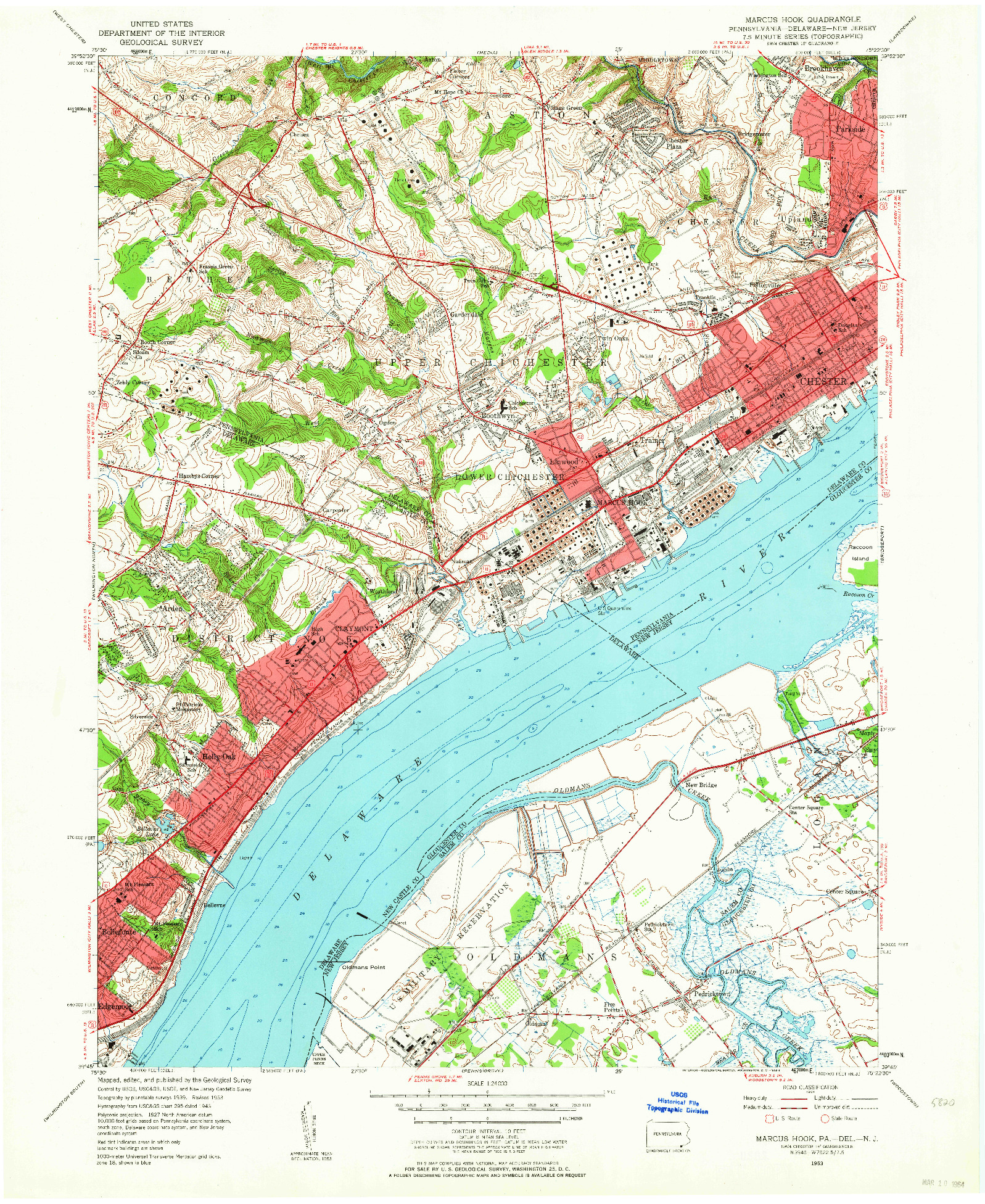 USGS 1:24000-SCALE QUADRANGLE FOR MARCUS HOOK, PA 1953