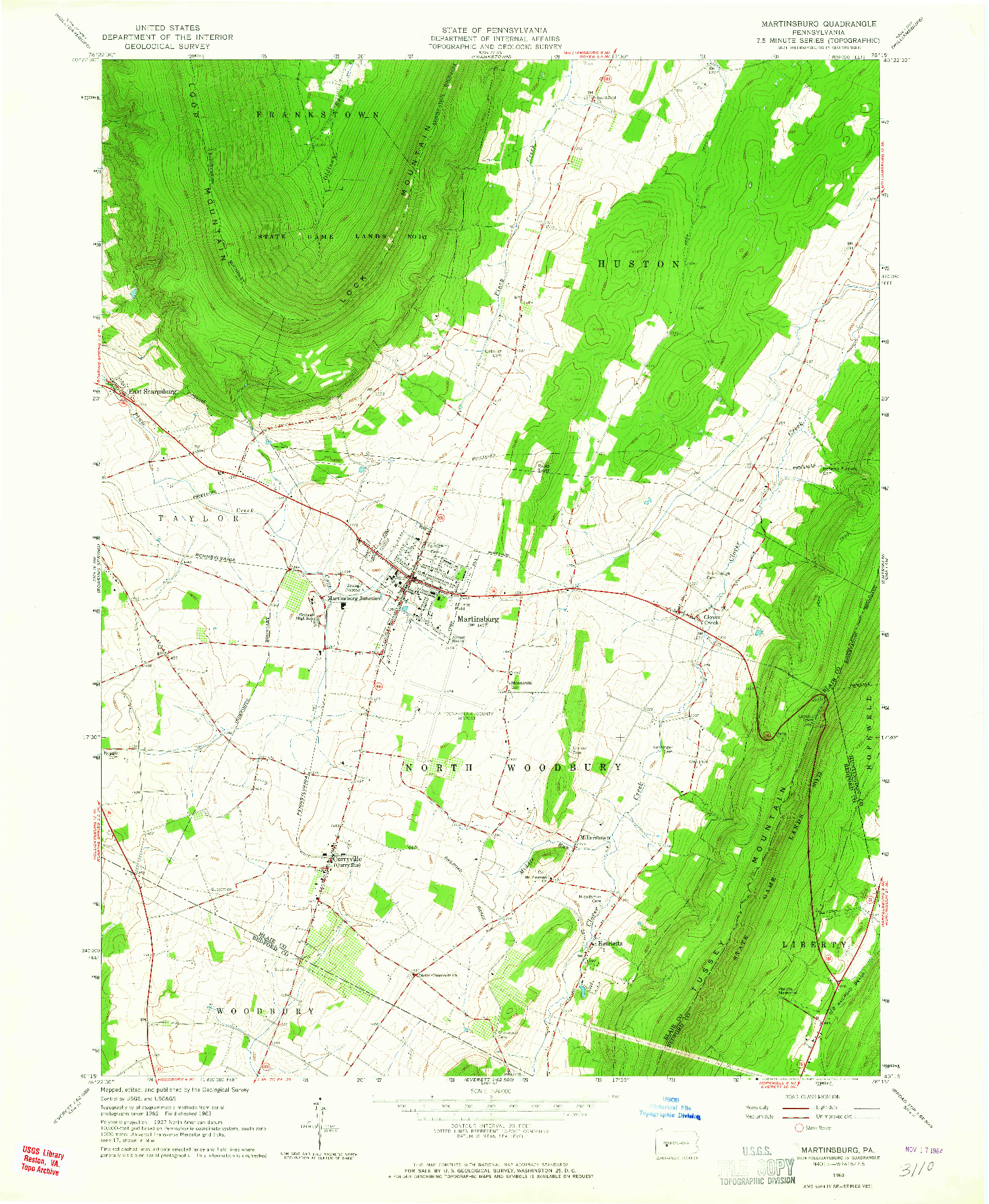 USGS 1:24000-SCALE QUADRANGLE FOR MARTINSBURG, PA 1963