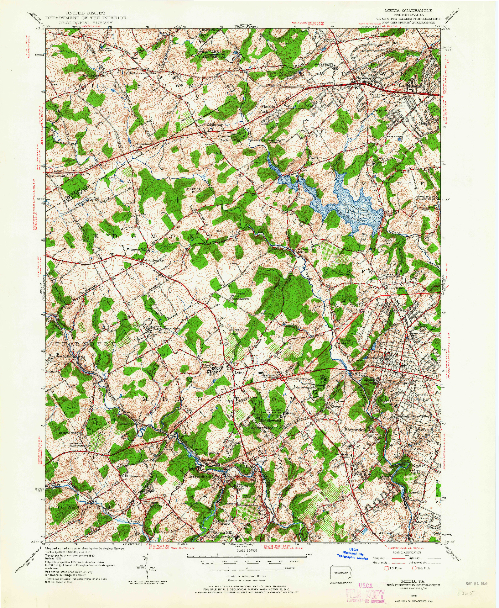 USGS 1:24000-SCALE QUADRANGLE FOR MEDIA, PA 1955