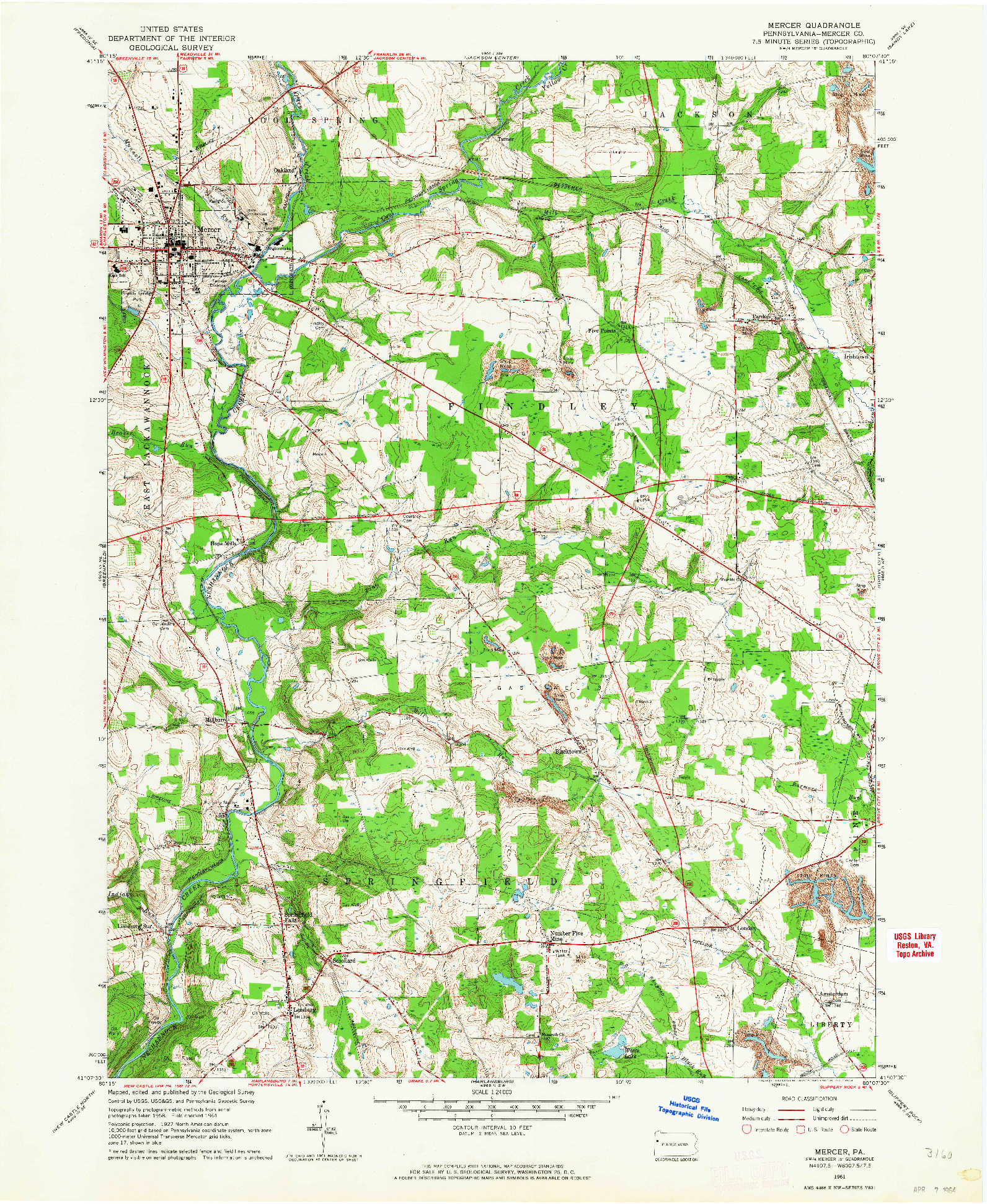 USGS 1:24000-SCALE QUADRANGLE FOR MERCER, PA 1961