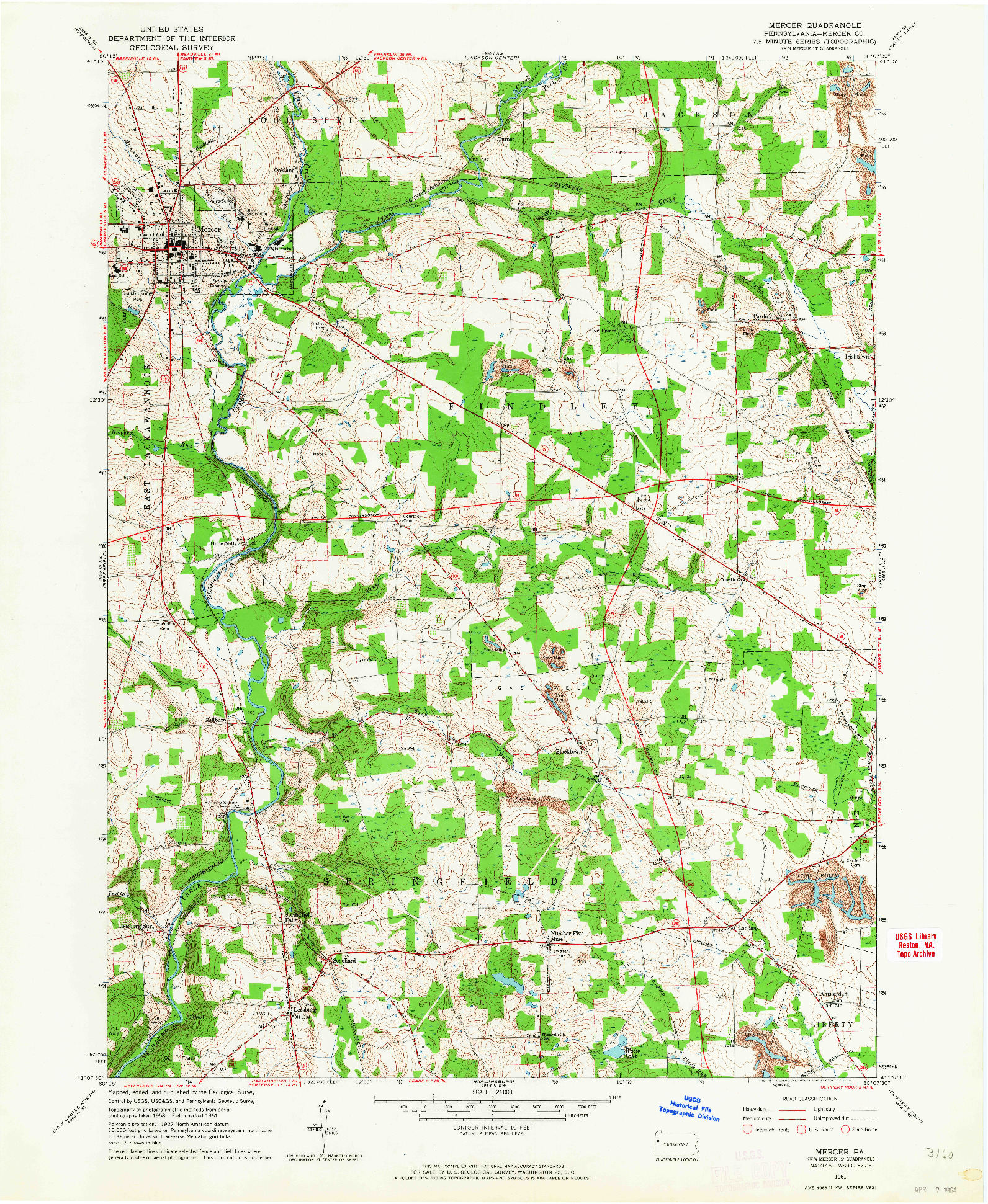 USGS 1:24000-SCALE QUADRANGLE FOR MERCER, PA 1961