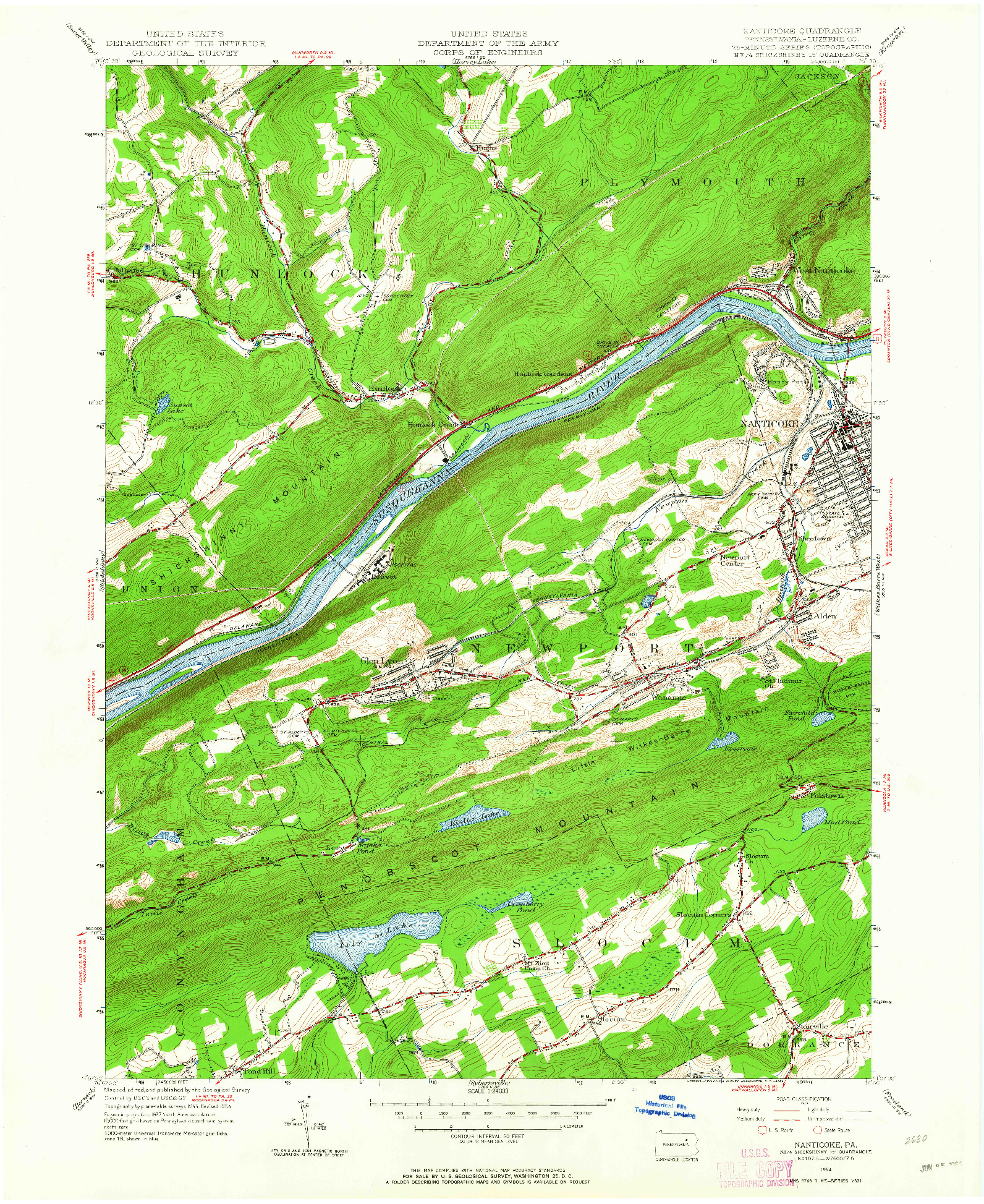 USGS 1:24000-SCALE QUADRANGLE FOR NANTICOKE, PA 1954