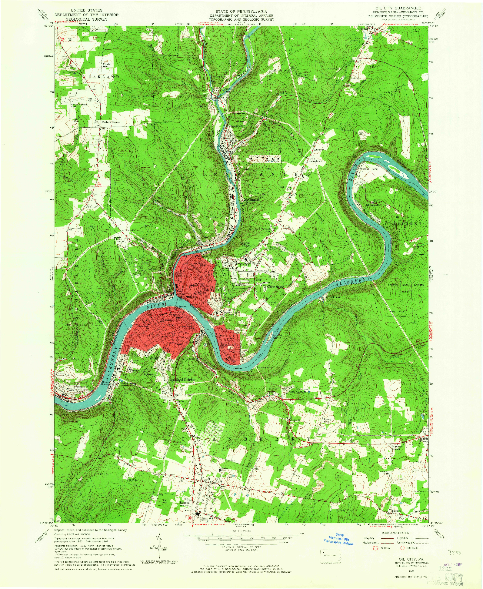 USGS 1:24000-SCALE QUADRANGLE FOR OIL CITY, PA 1963