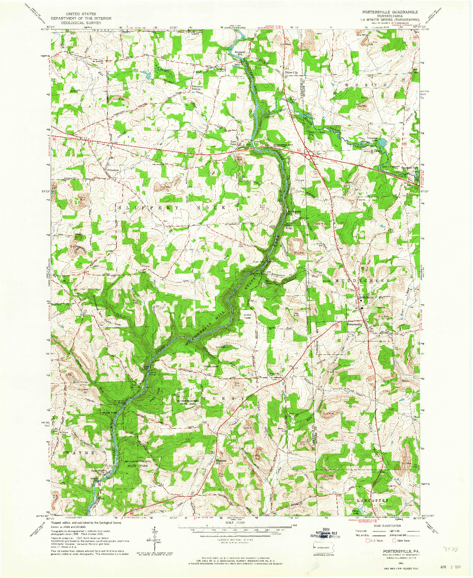 USGS 1:24000-SCALE QUADRANGLE FOR PORTERSVILLE, PA 1961
