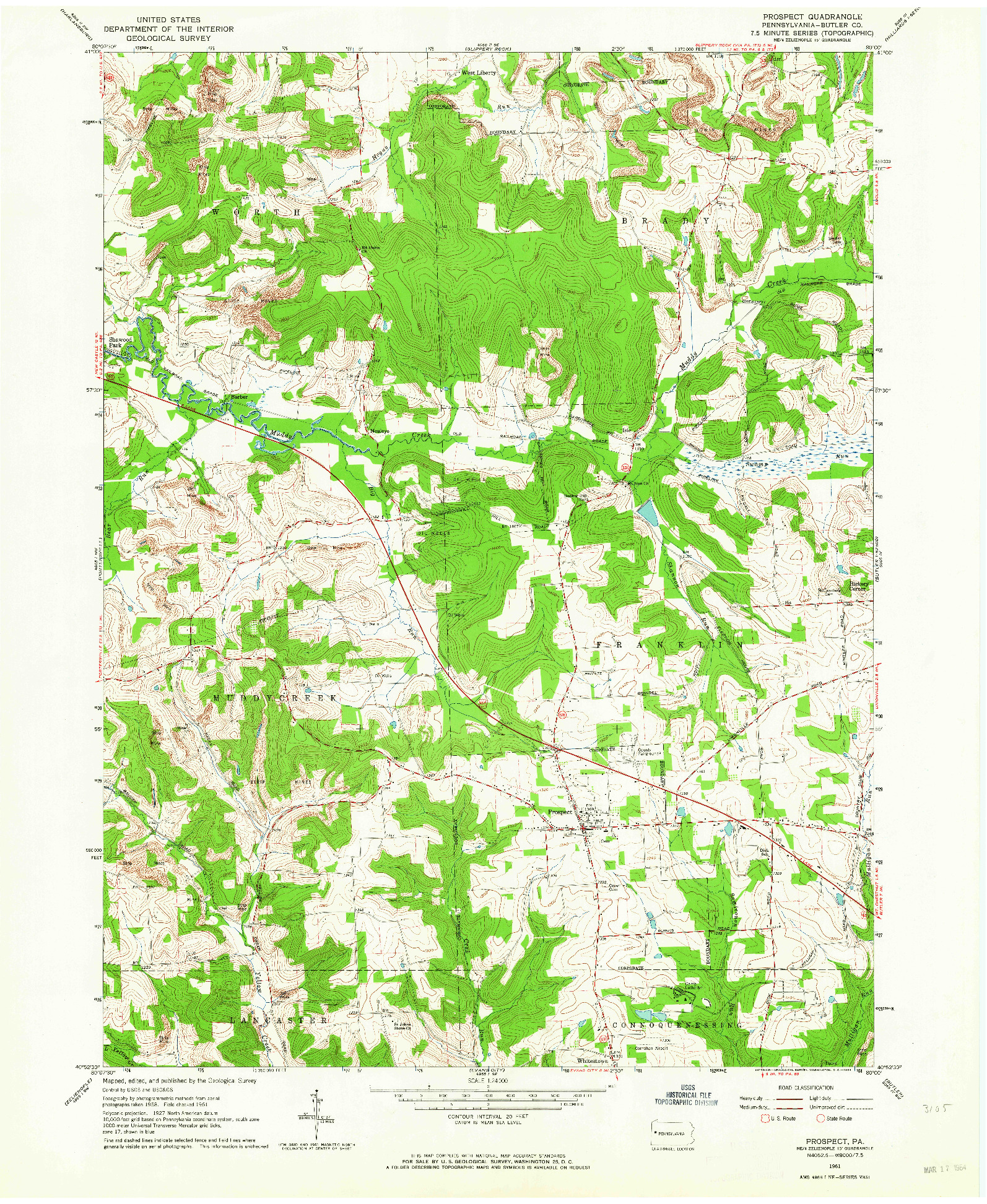 USGS 1:24000-SCALE QUADRANGLE FOR PROSPECT, PA 1961