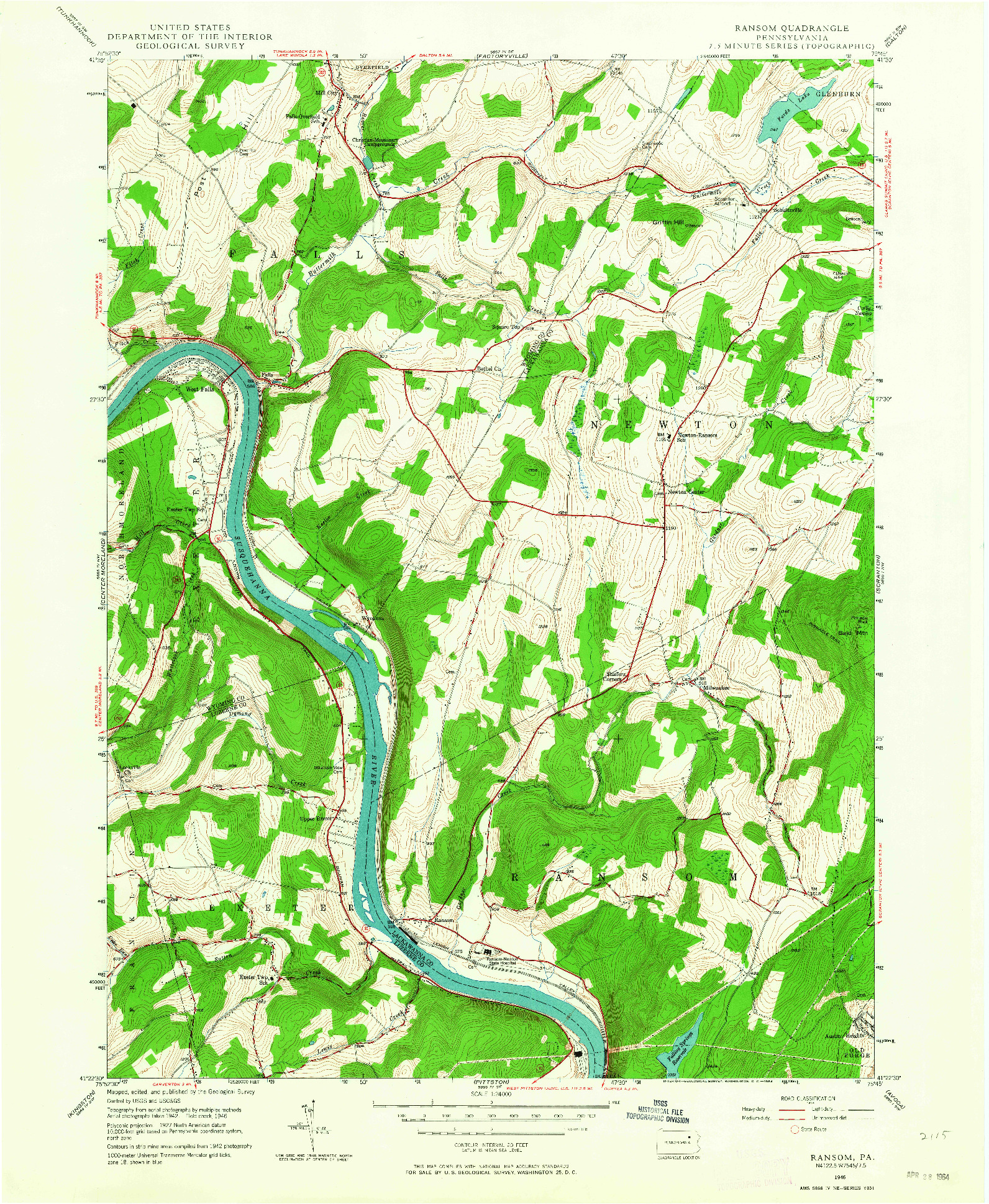 USGS 1:24000-SCALE QUADRANGLE FOR RANSOM, PA 1946