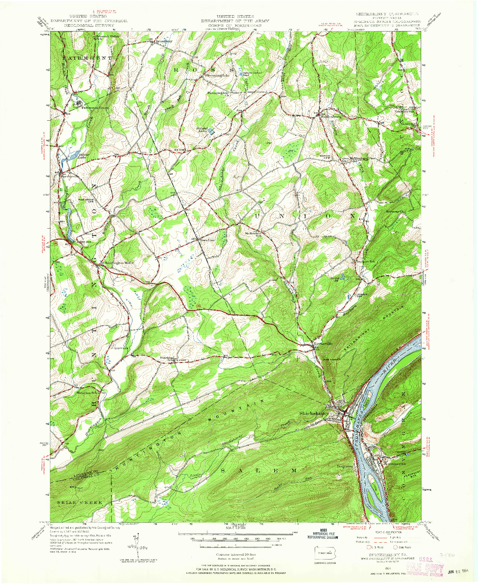 USGS 1:24000-SCALE QUADRANGLE FOR SHICKSHINNY, PA 1954