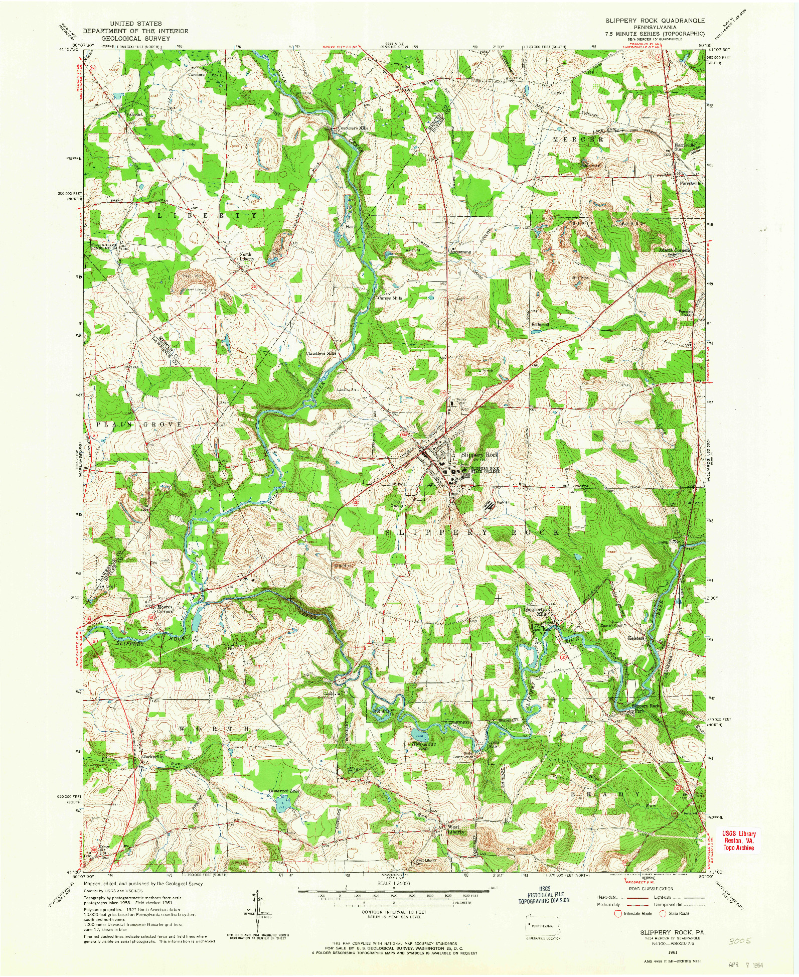 USGS 1:24000-SCALE QUADRANGLE FOR SLIPPERY ROCK, PA 1961