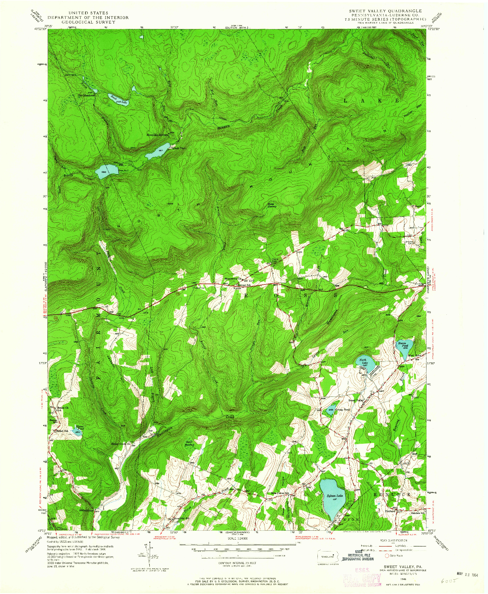 USGS 1:24000-SCALE QUADRANGLE FOR SWEET VALLEY, PA 1946