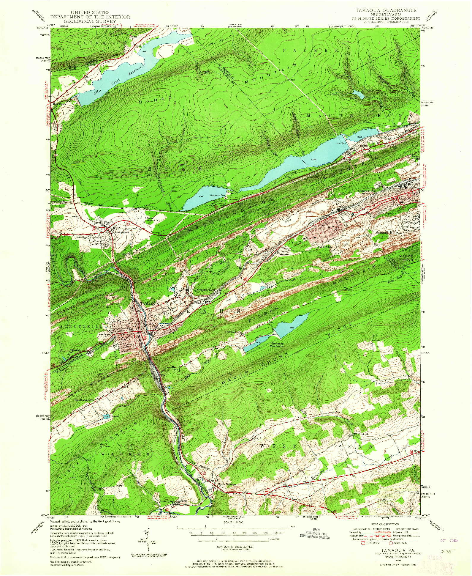 USGS 1:24000-SCALE QUADRANGLE FOR TAMAQUA, PA 1947