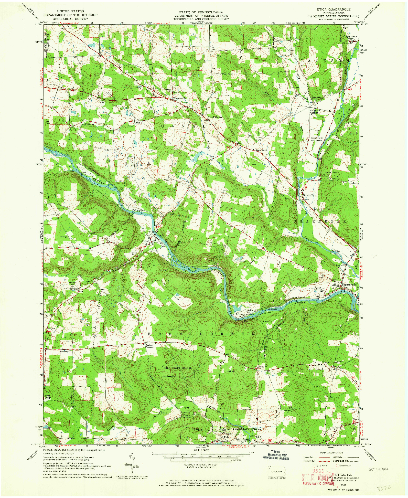 USGS 1:24000-SCALE QUADRANGLE FOR UTICA, PA 1963