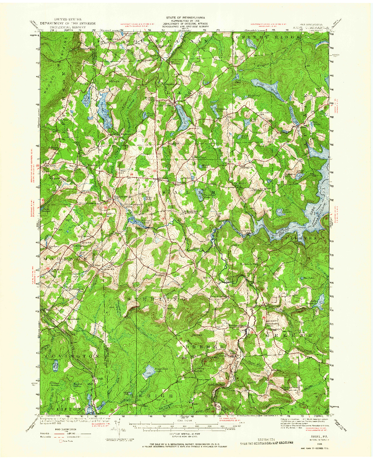 USGS 1:62500-SCALE QUADRANGLE FOR ARIEL, PA 1928