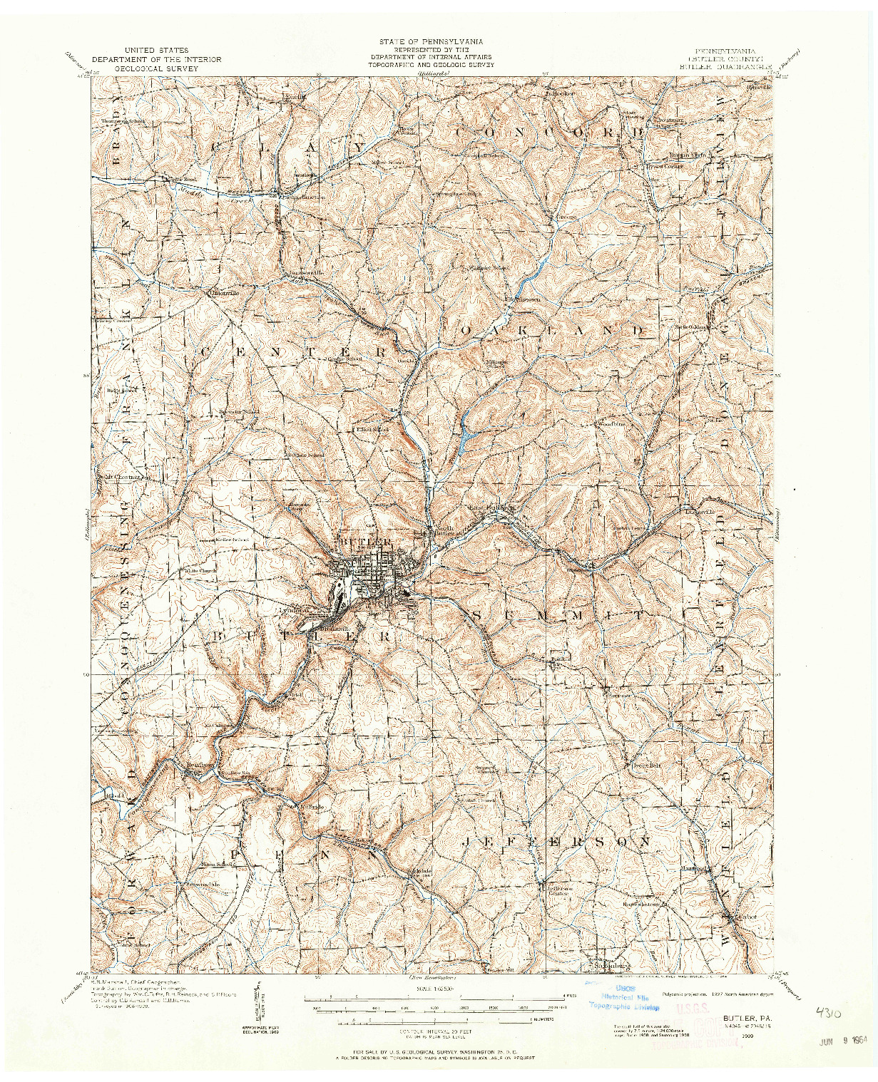 USGS 1:62500-SCALE QUADRANGLE FOR BUTLER, PA 1909