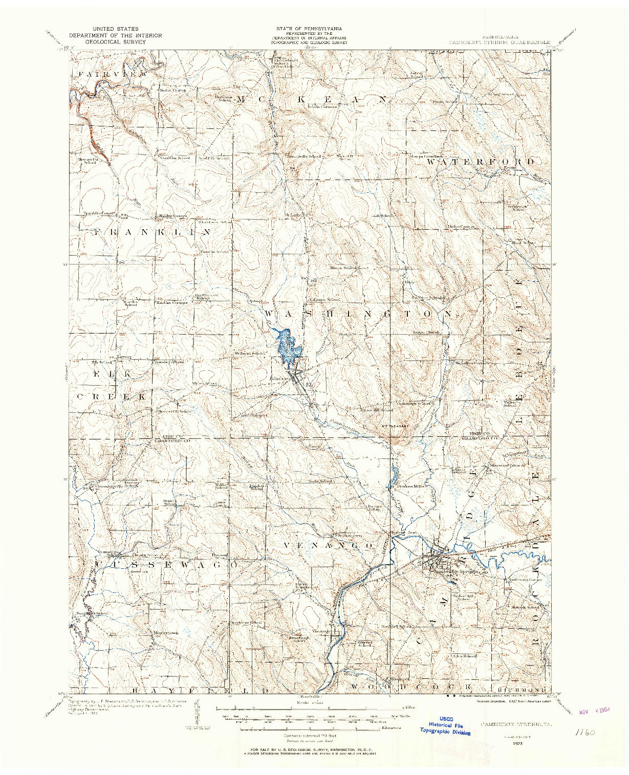 USGS 1:62500-SCALE QUADRANGLE FOR CAMBRIDGE SPRINGS, PA 1923